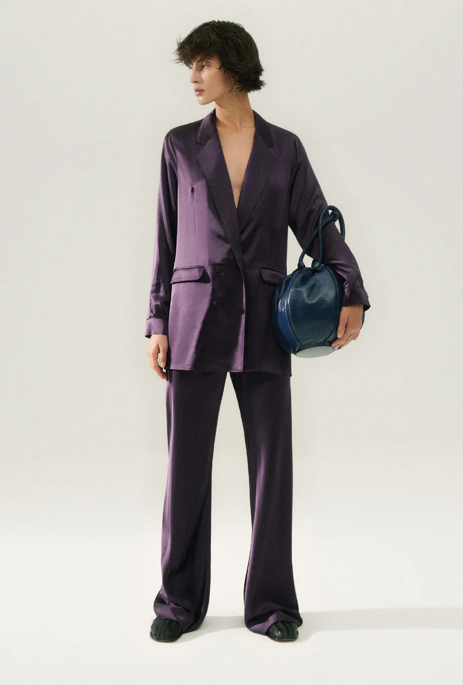 BIAS CUT PANTS in Blackberry Color - Women's High Waist Flowy Trousers for Office, Casual Wear & Special Occasions