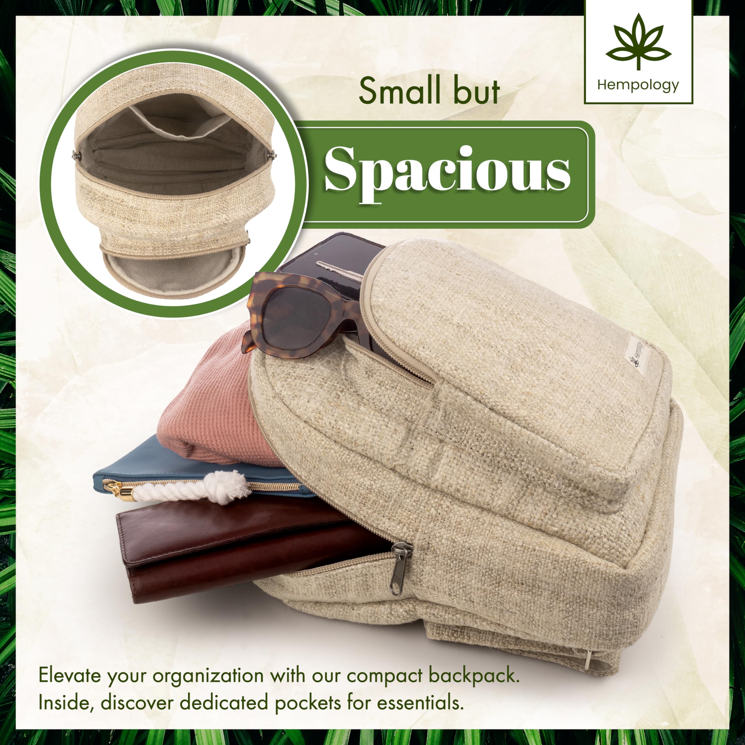 HEMP Mini Backpack - Lightweight Small Travel Backpack for Men & Women, Cute Beige Hemp Shoulder Bag | Perfect for Hiking, Shopping & Daily Commute