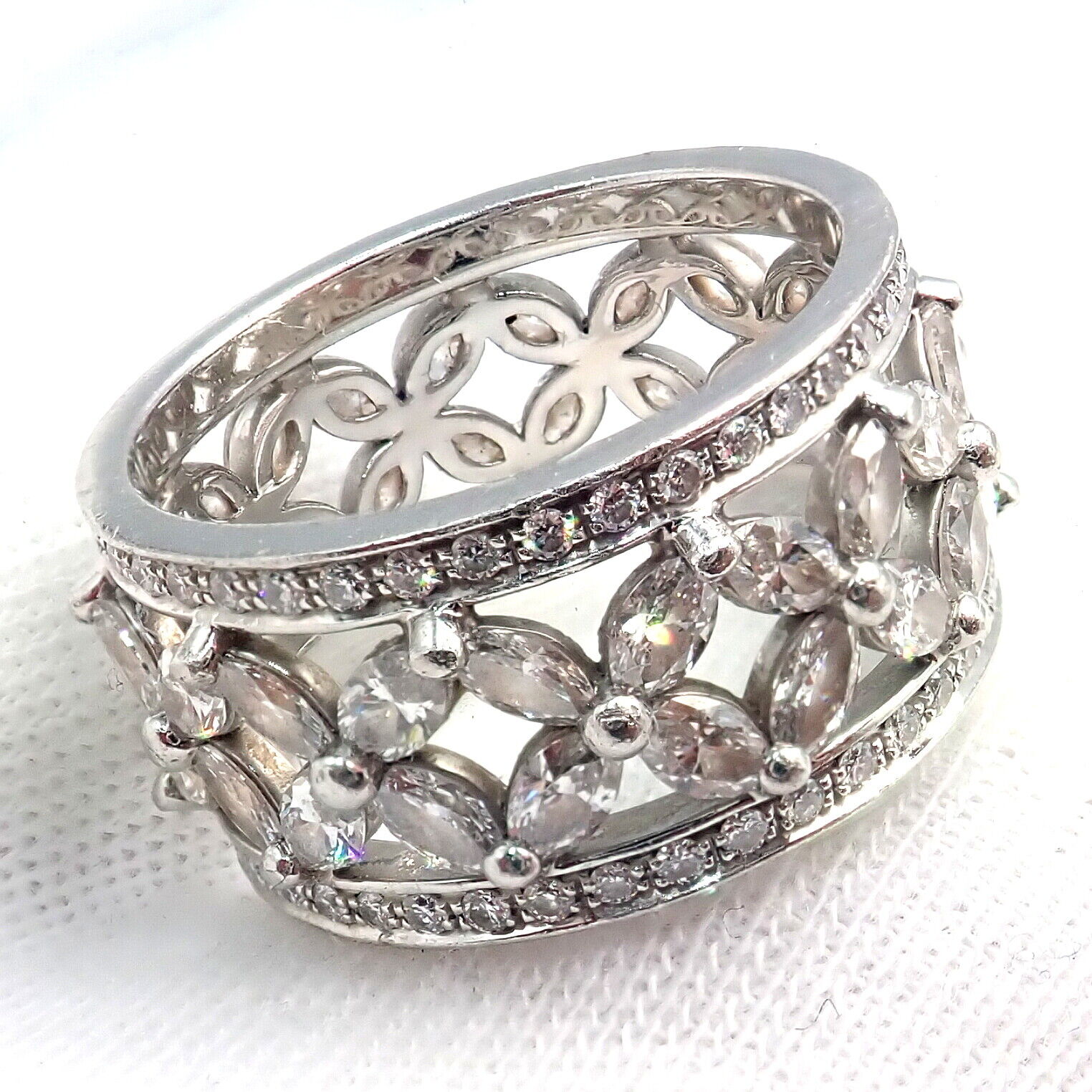 Authentic Tiffany & Co Platinum 2.34ctw Diamond Victoria Wide Band Ring Size 5.5 - Elegant Wedding, Anniversary & Special Occasion Jewelry Gift for Women