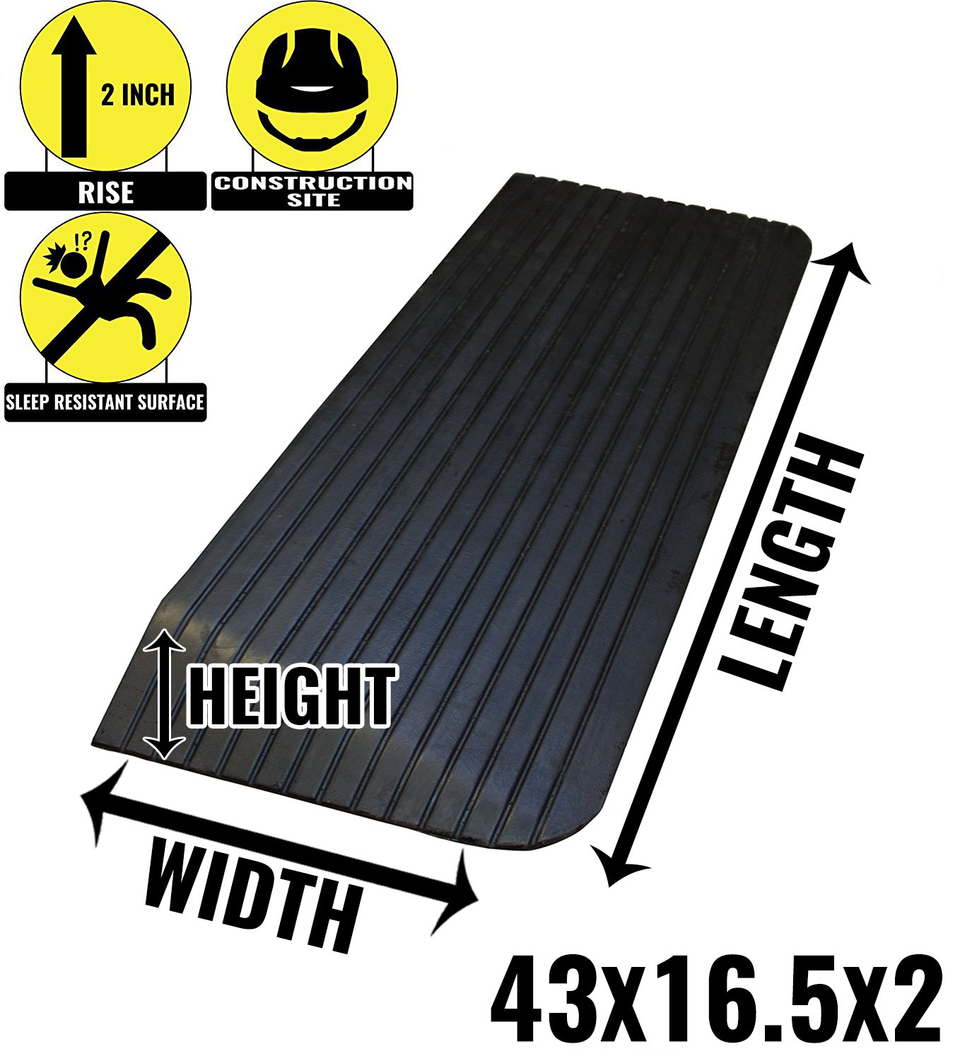RK Safety RK-RTR03 2-Inch Rise Solid Rubber Wheelchair Ramp (Set of 2) - Heavy Duty Threshold Ramps for Scooters, Power Chairs & Mobility Devices - Indoor/Outdoor Use for Homes, Vehicles & Doorways