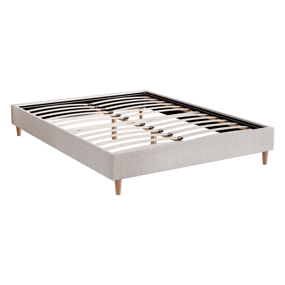 ZORA Queen Size Bed Frame - Beige Upholstered Platform Bed with Wooden Slats, Sturdy Metal Legs - Perfect for Master Bedroom, Guest Room, or Apartment