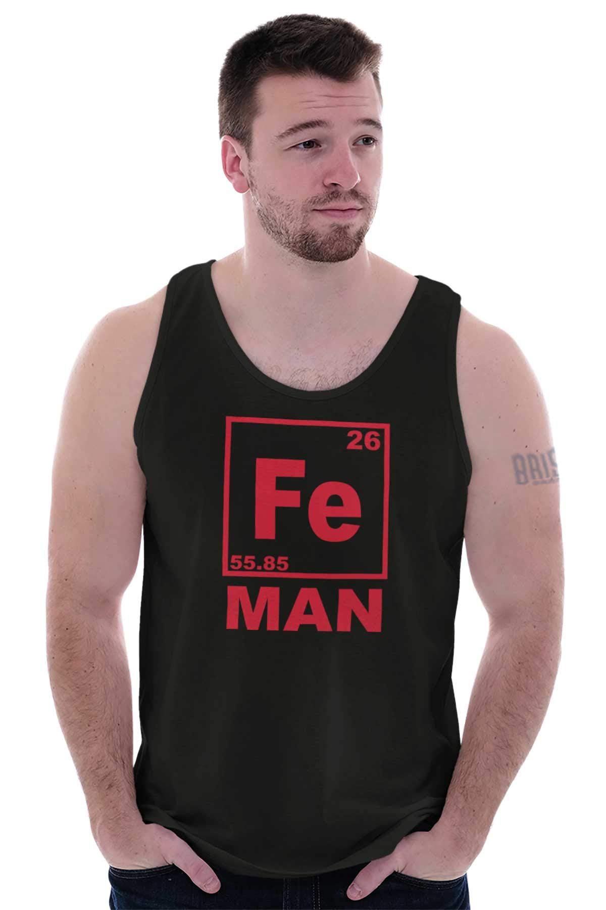 Fe Iron Science Elements Superhero Tank Top - Sleeveless Tee for Men | Perfect for Science Lovers, Chemistry Enthusiasts & Comic Con Events