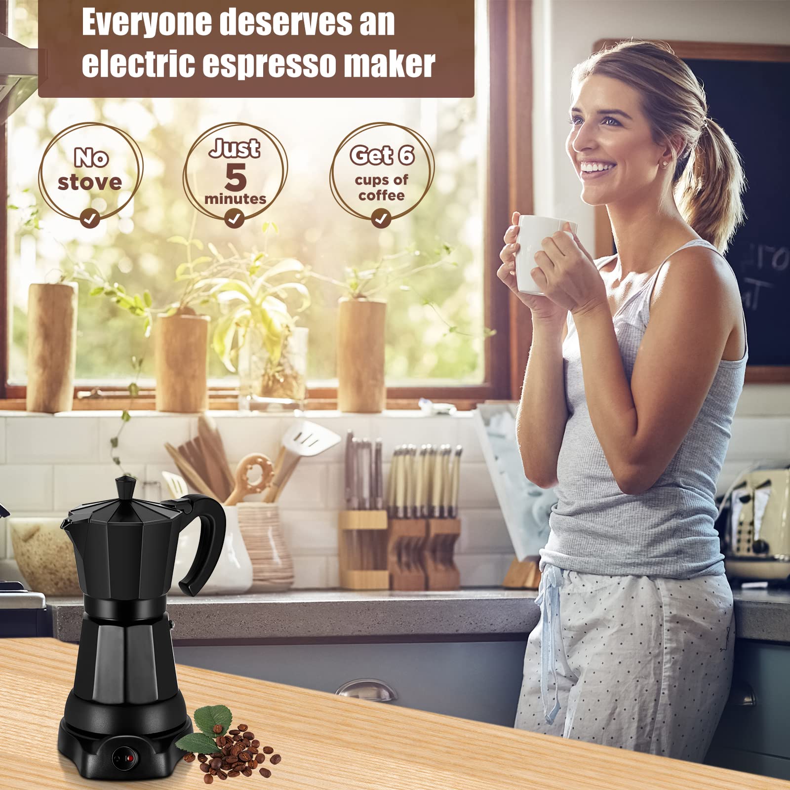 SHANGSKY 6-Cup Electric Coffee Maker - Italian Espresso Mocha Pot, Portable Aluminum Coffee Machine for Home & Office - Perfect for Espresso, Cappuccino, and Latte Making