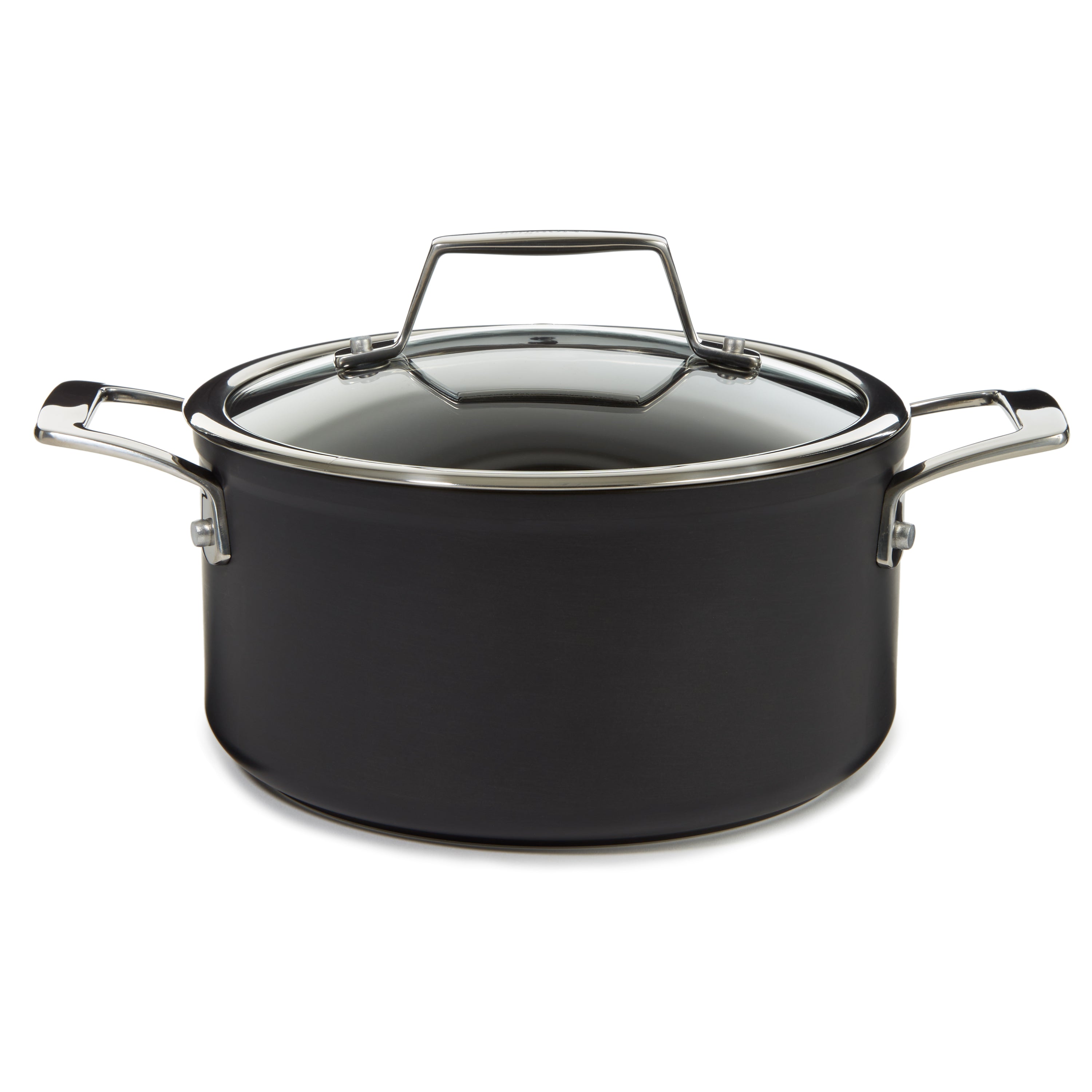 BergHOFF Essentials Nonstick Hard Anodized 8-Inch Stockpot 3.3 Quart with Glass Lid, Black - Perfect for Soups, Stews & Pasta Cooking in Modern Kitchens