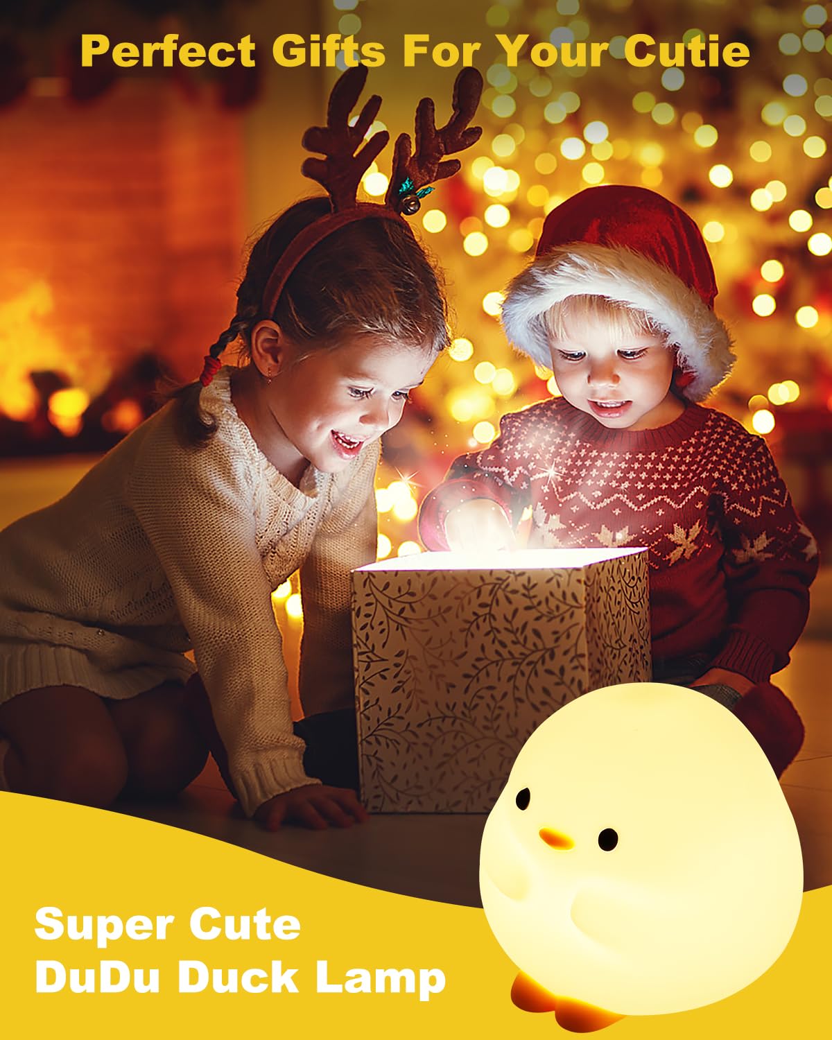 DuDu Duck Night Light - Cute Squishy Silicone Baby Nursery Lamp with 30-Min Timer | Rechargeable Touch Control Bedside Light for Bedroom, Kids Room & Nursery | Perfect for Night Feedings, Soothing Toddlers & Creating Cozy Atmosphere