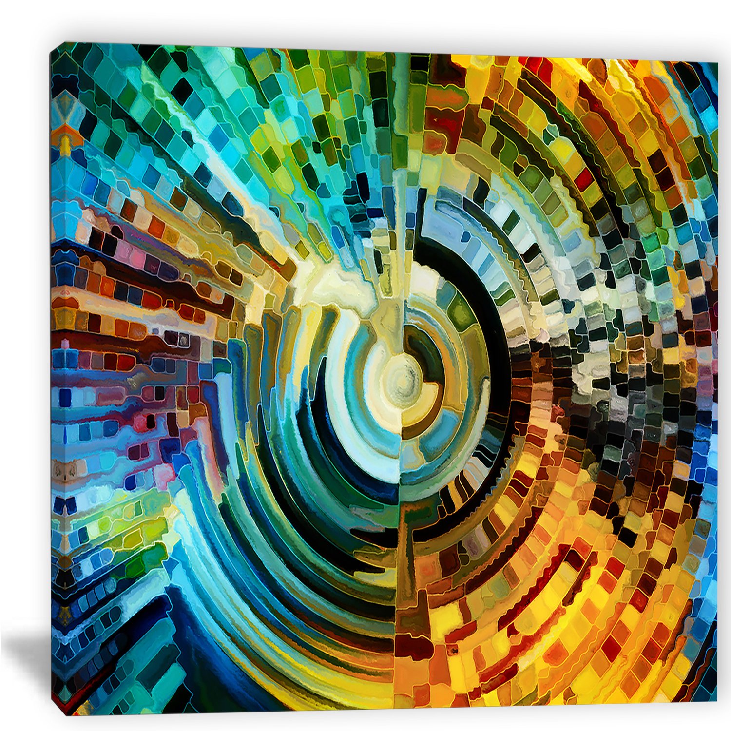 Designart Stained Glass Paths Canvas Wall Art - 30x30 Inches, Blue Abstract Painting - Perfect for Living Room, Bedroom & Office Decor
