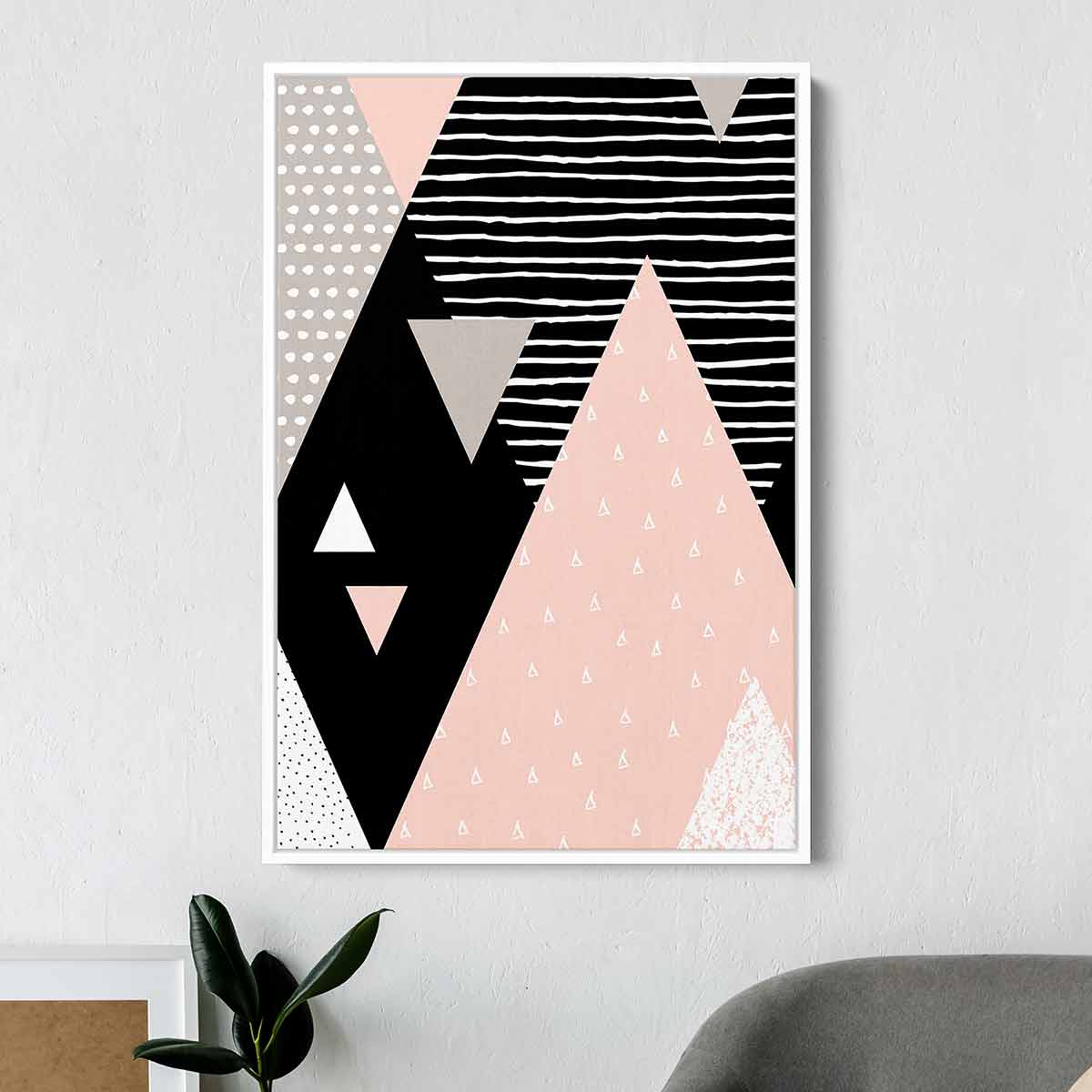 Pink Triangle Wall Art Canvas 4388 - Modern Abstract Geometric Painting for Living Room, Bedroom & Office Decor