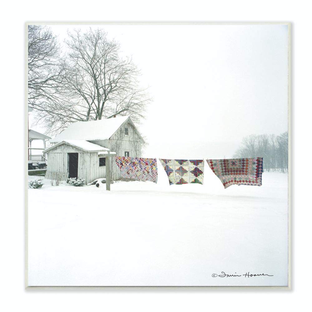 Stupell Industries Winter Snow Shed Clothesline Blankets Framed Wall Art Plaque - 12x12 Inches Multi-Color Home Decor - Perfect for Living Room, Bedroom & Office - Cozy Winter Themed Wall Art for Home & Workspace