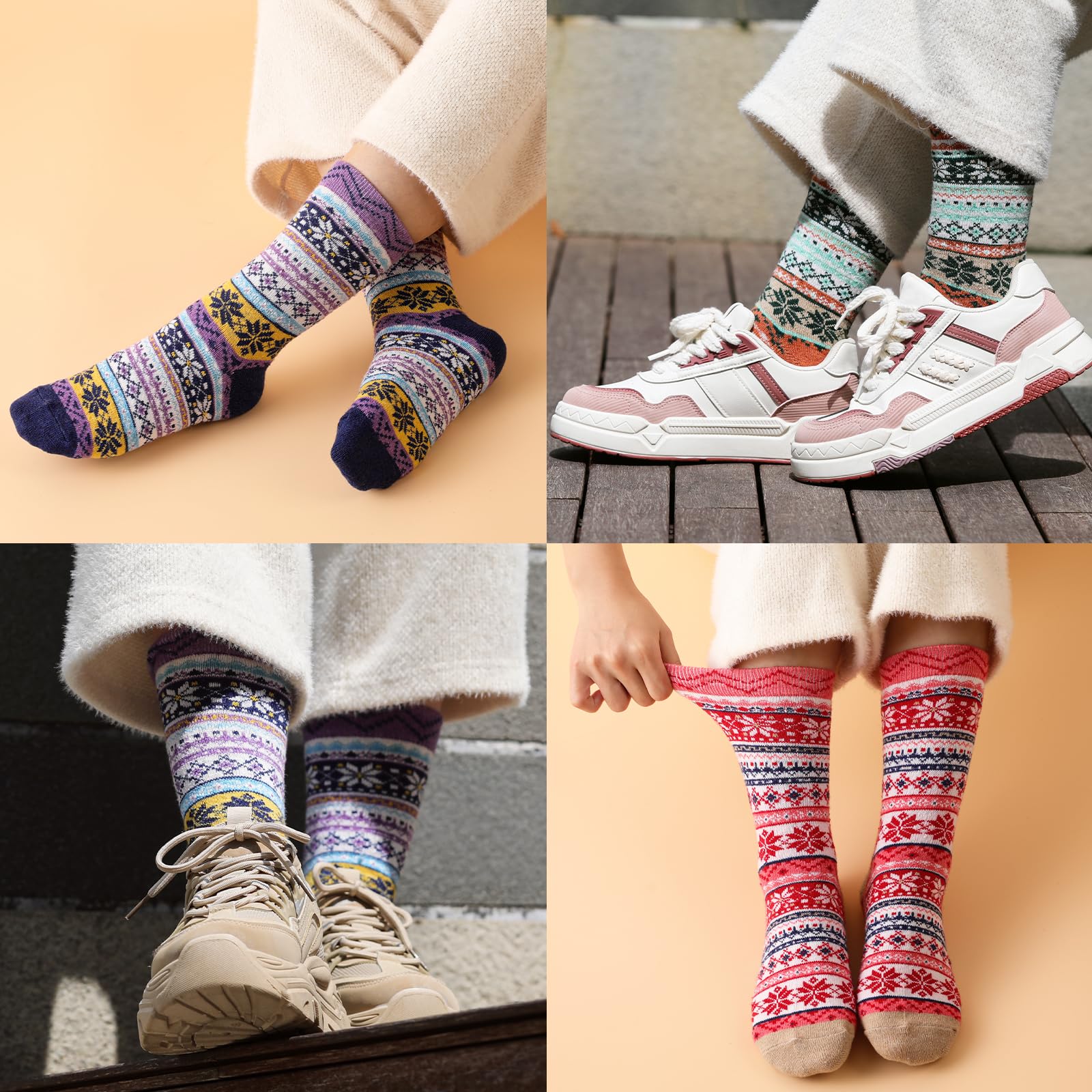 Warm Wool Socks for Women - 5 Pairs Cozy Boot Socks for Winter & Hiking