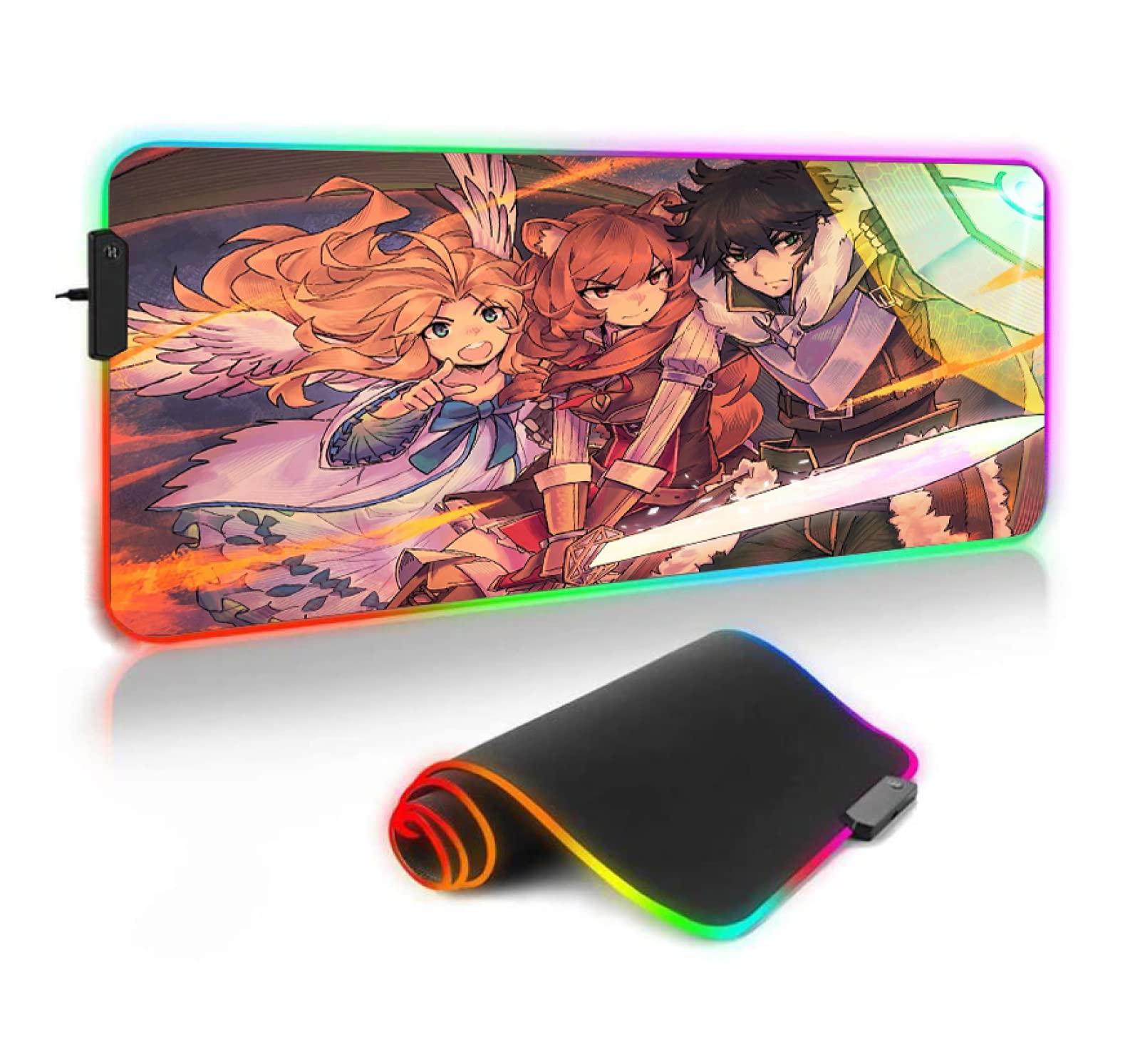 Large RGB Gaming Mouse Pad - XXL Anime Desk Mat (27.6x11.8 Inch) for PC & Computer | The Rising of The Shield Hero Design | Non-Slip Gamer Carpet Accessories - Perfect for Gaming Setups & Office Workstations