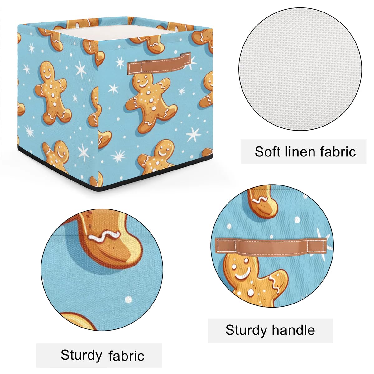 Collapsible Fabric Cube Storage Bins with Handles - Holiday Gingerbread Man Design Organizer Baskets for Shelves, Toys, Towels & Closet Organization | Perfect for Home, Office & Kids Room Storage Solutions