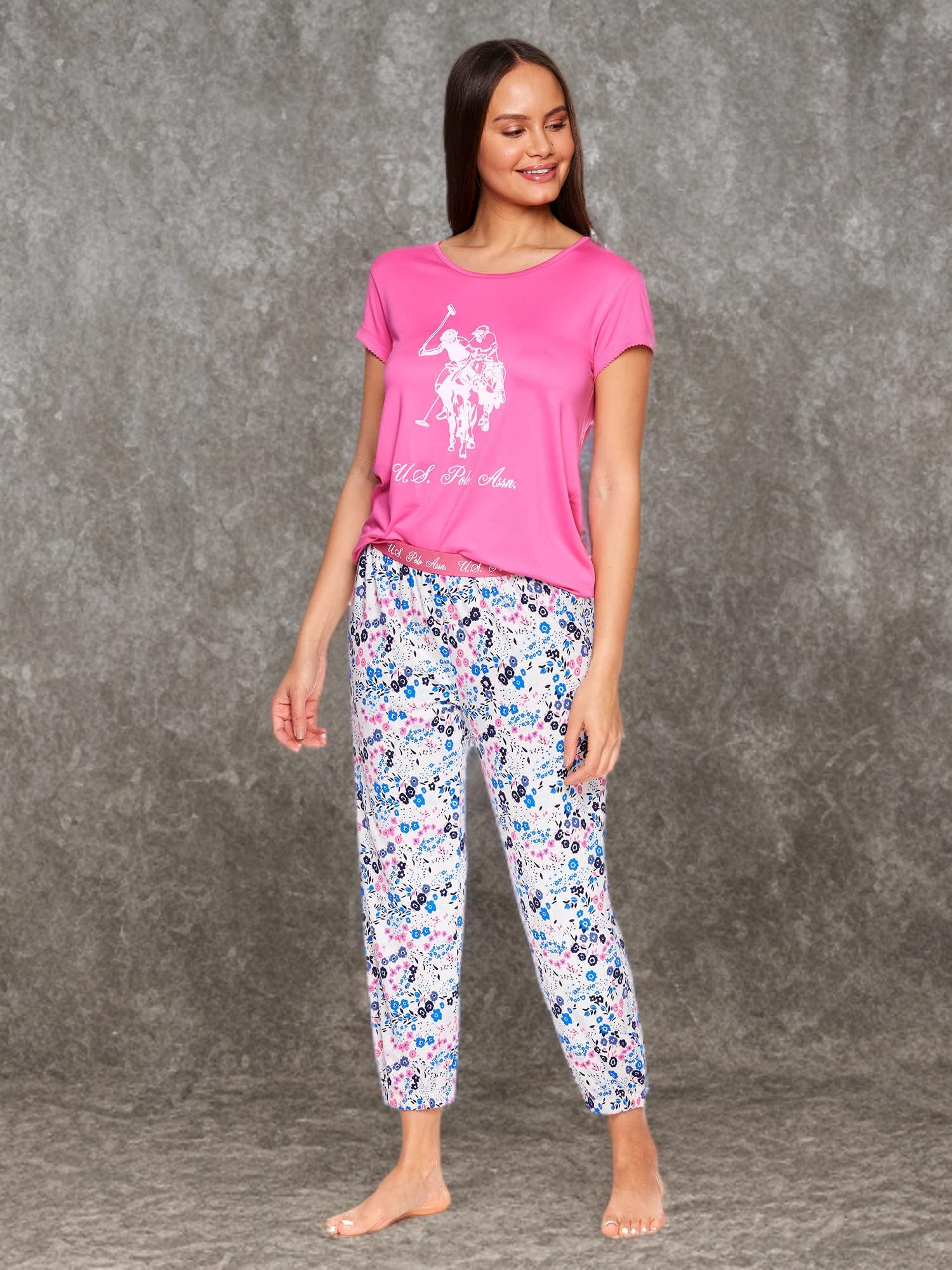 U.S. Polo Assn. Women's Pajama Sets - Soft Cotton Tee and Capri Pajama Pants Lounge Set for Women | Comfortable Sleepwear for Nighttime & Relaxing at Home