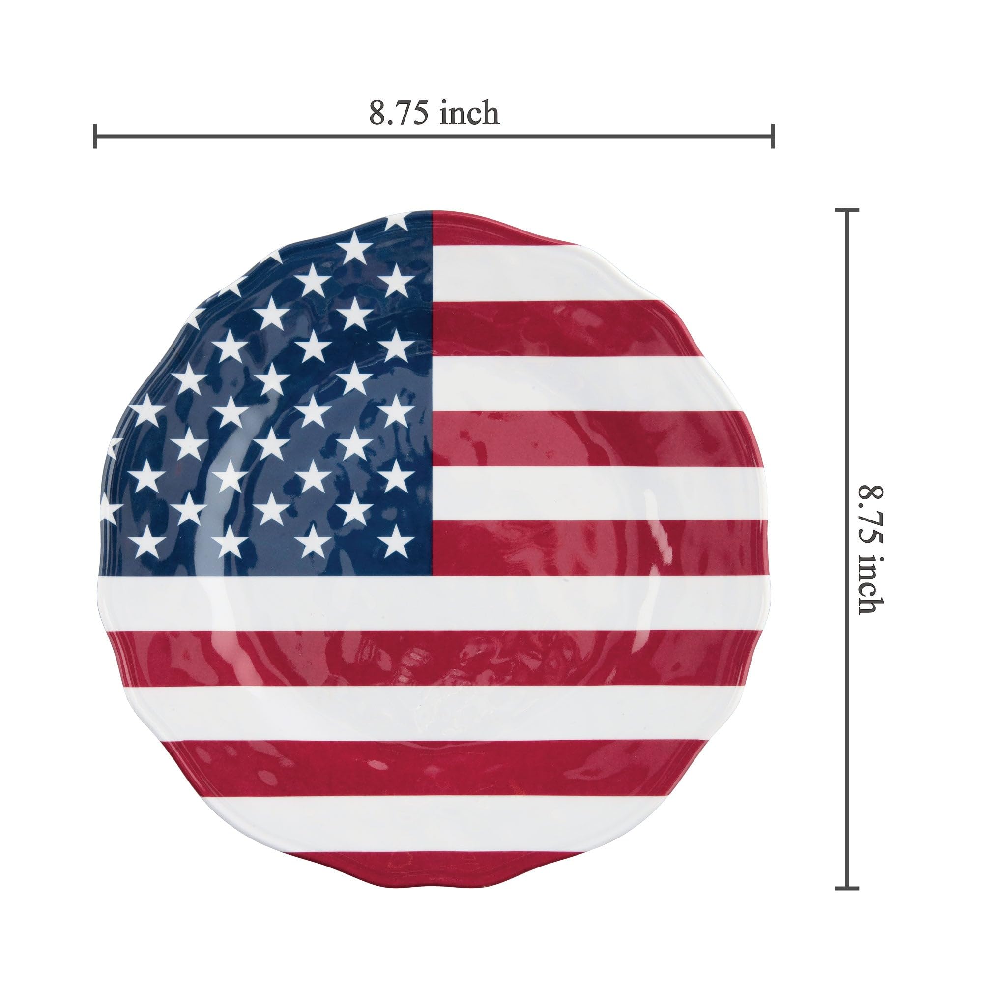 UPware 6-Piece Melamine Salad Plate Set - BPA-Free, Dishwasher Safe 8.75 Inch Round Plates for Risotto, Pasta & Salad - American Flag Design | Perfect for Picnics, BBQs, and Patriotic Party Decorations