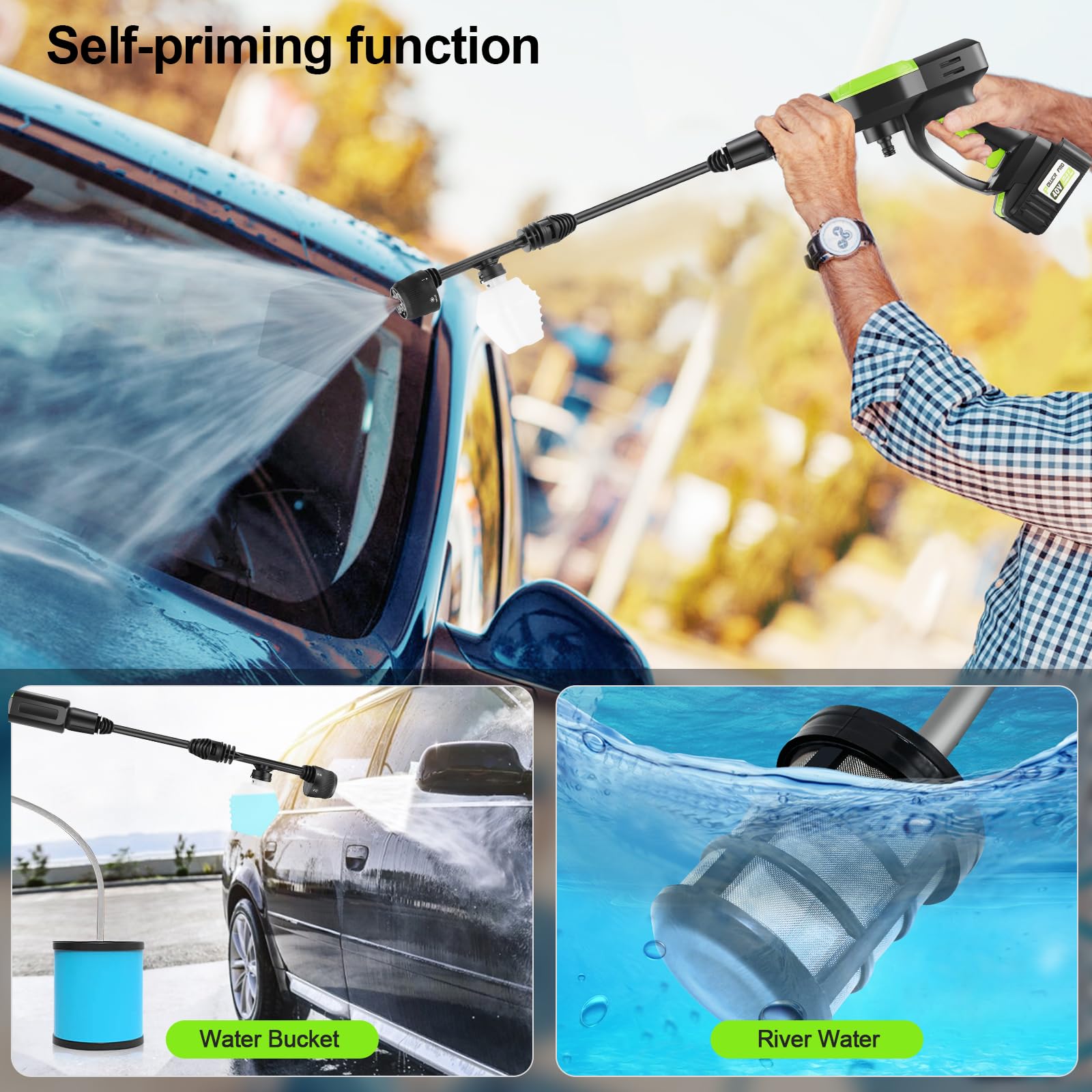 Homdox Upgraded 1300PSI Cordless Pressure Washer with 40V Battery - Portable Power Washer with 6-in-1 Nozzle & Soap Container - Ideal for Car Washing, Patio Cleaning, and Outdoor Home Maintenance (Black & Green)