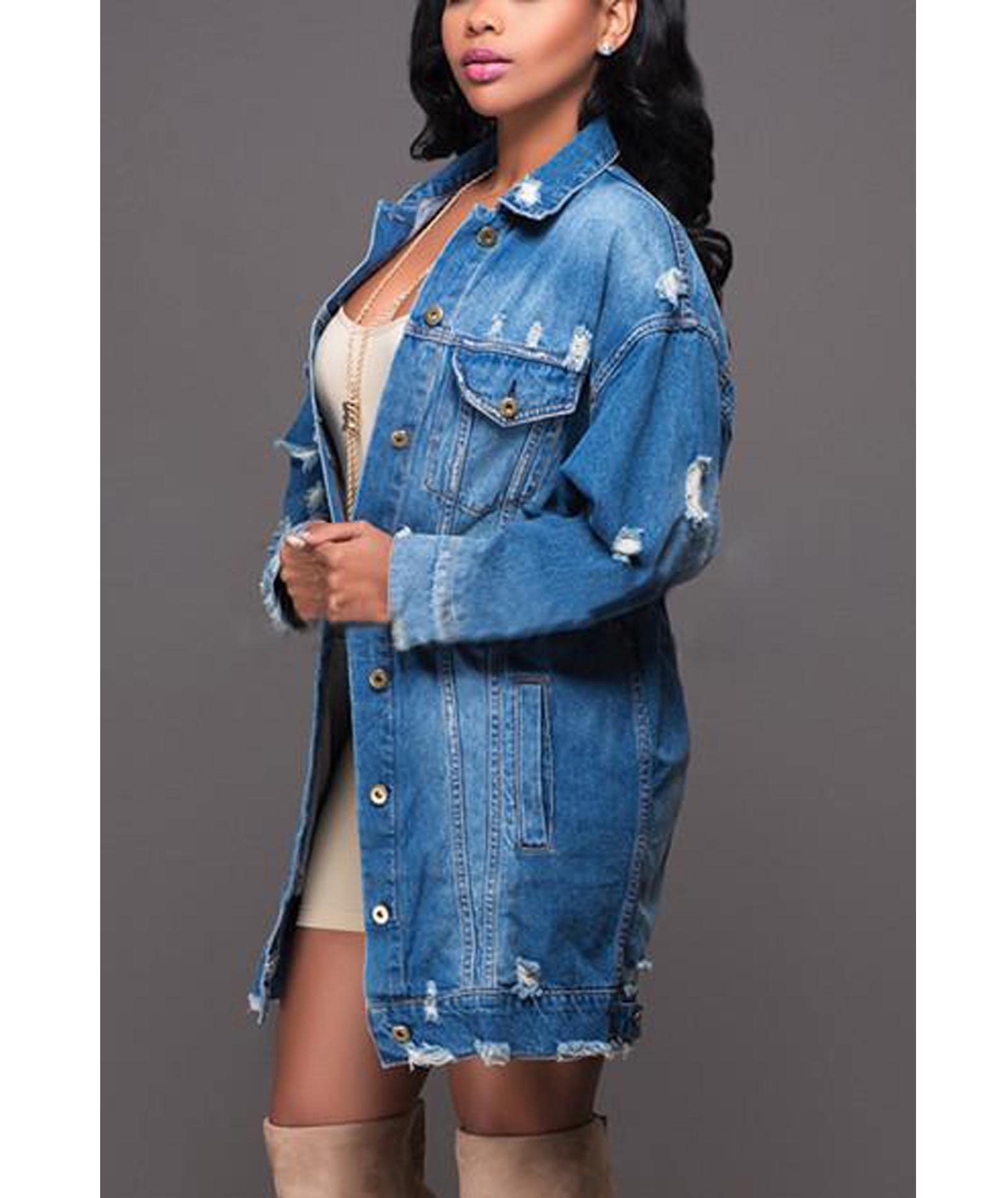 SOMTHRON Women's Distressed Denim Jeans & Jacket Set - Ripped High Waist Skinny Jeans with Denim Coat for Spring Fall Fashion | Casual Outfit, Streetwear, Daily Wear