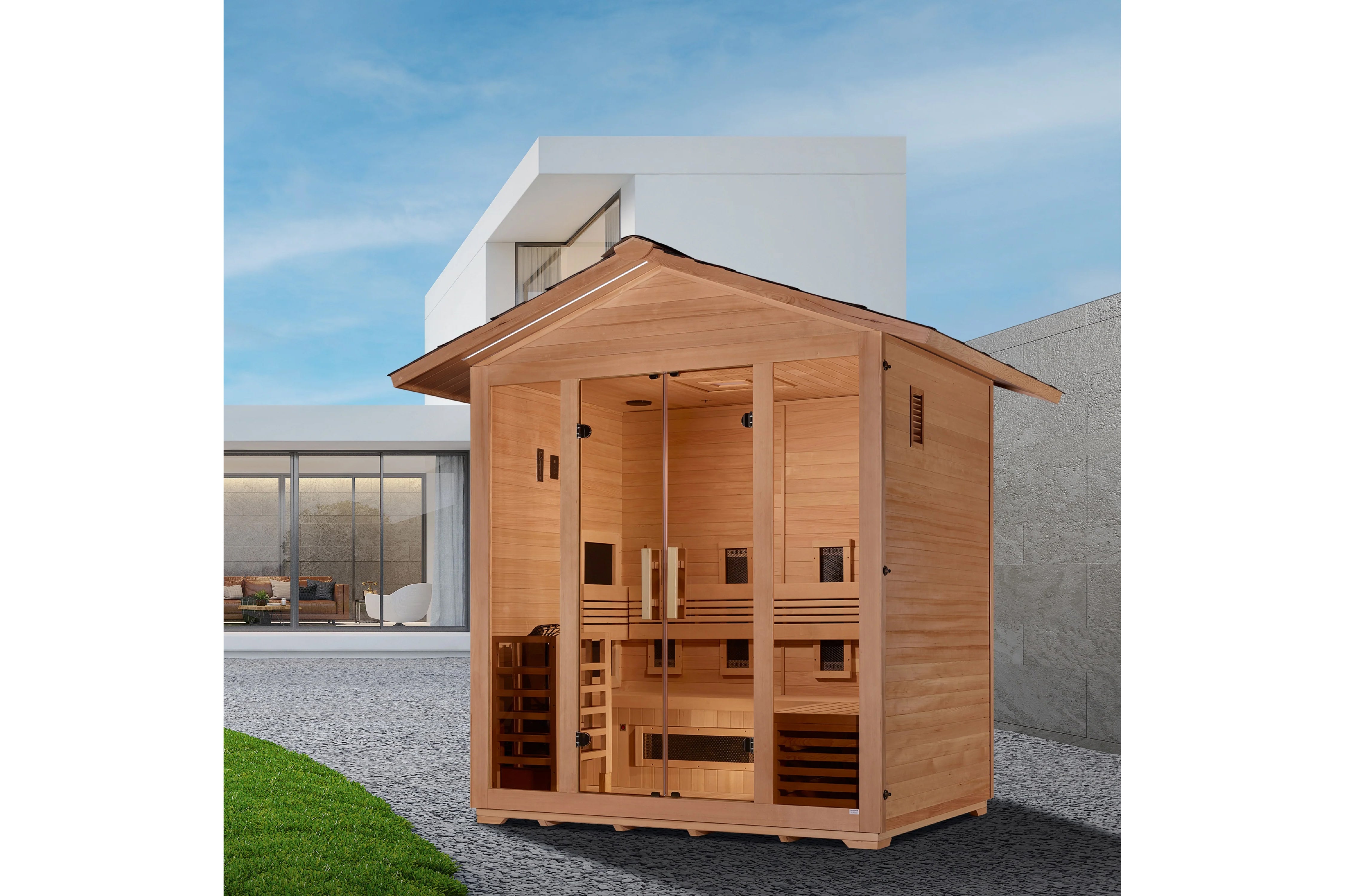 Golden Designs Gargellen 5-Person Full Spectrum Hybrid Outdoor Sauna - Infrared & Traditional Steam Sauna for Home Backyard Relaxation & Detox