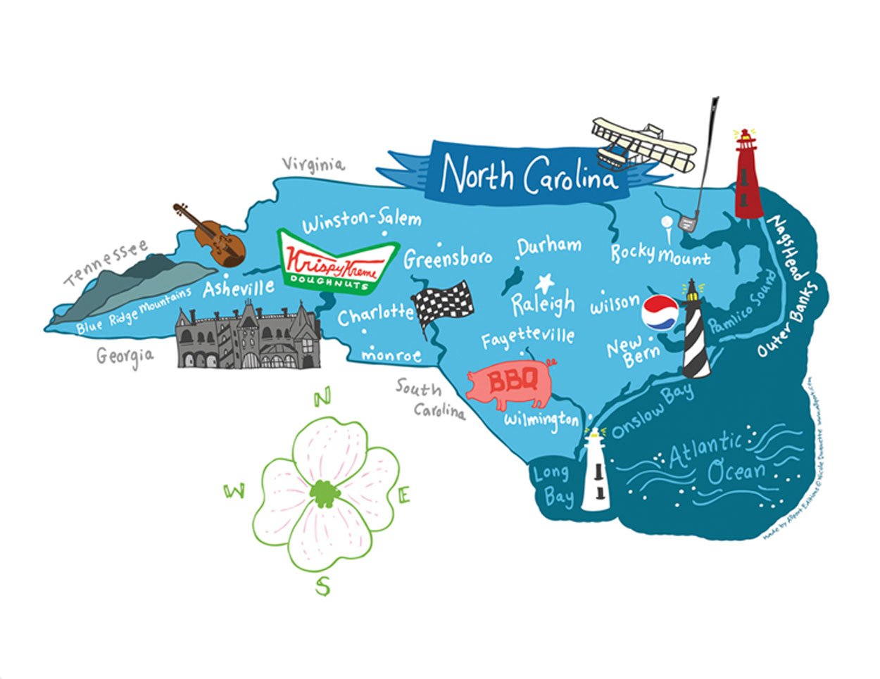 Allport Editions Hello North Carolina Kitchen Towel - 100% Cotton Dish Towel for Drying Dishes, Cleaning Countertops & Farmhouse Decor