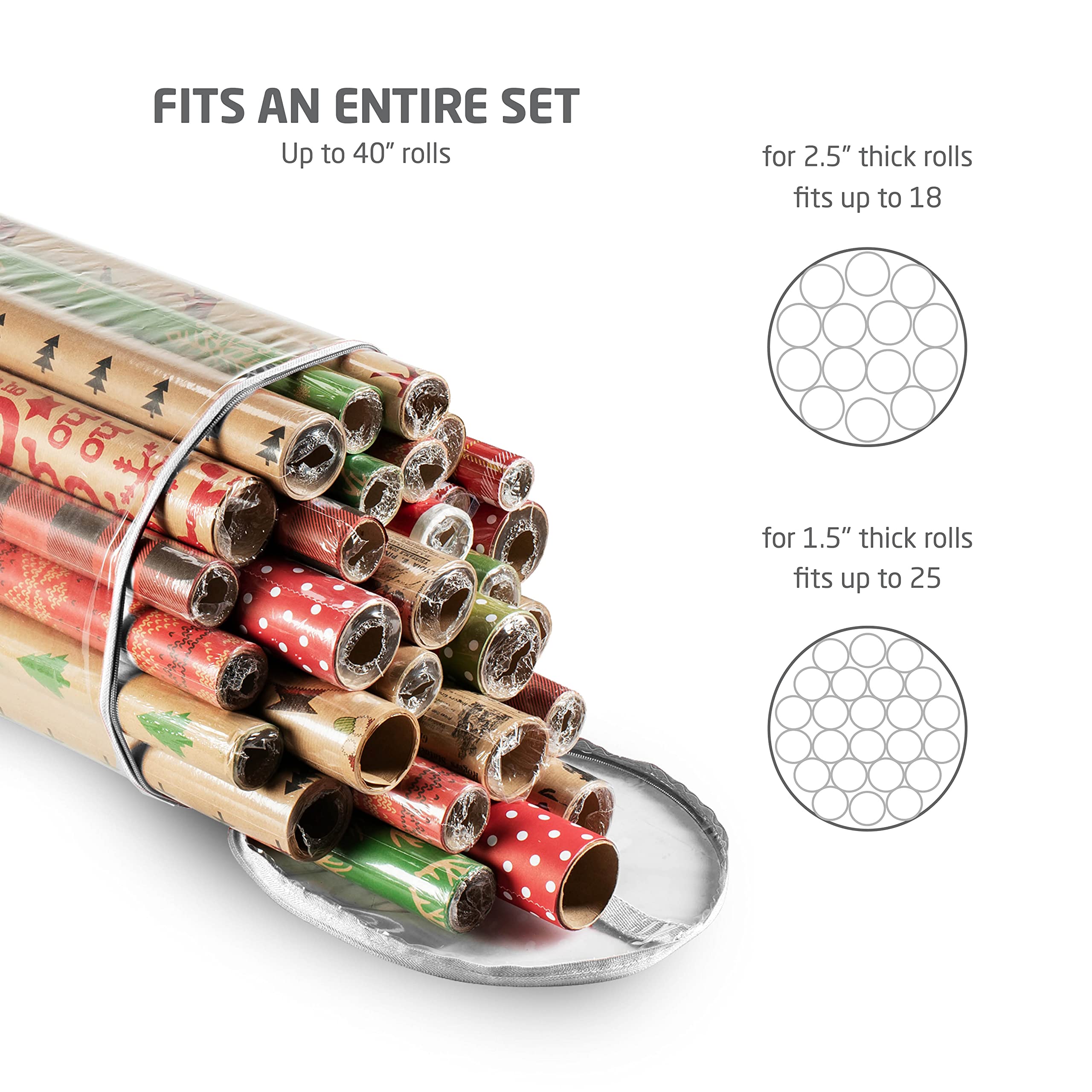 ZOBER 40 Inch Wrapping Paper Organizer Storage - Holds 25 Standard Rolls, Waterproof Gift Wrap Organizer for Holiday & Birthday Presents - Perfect for Home, Office & Craft Room Organization