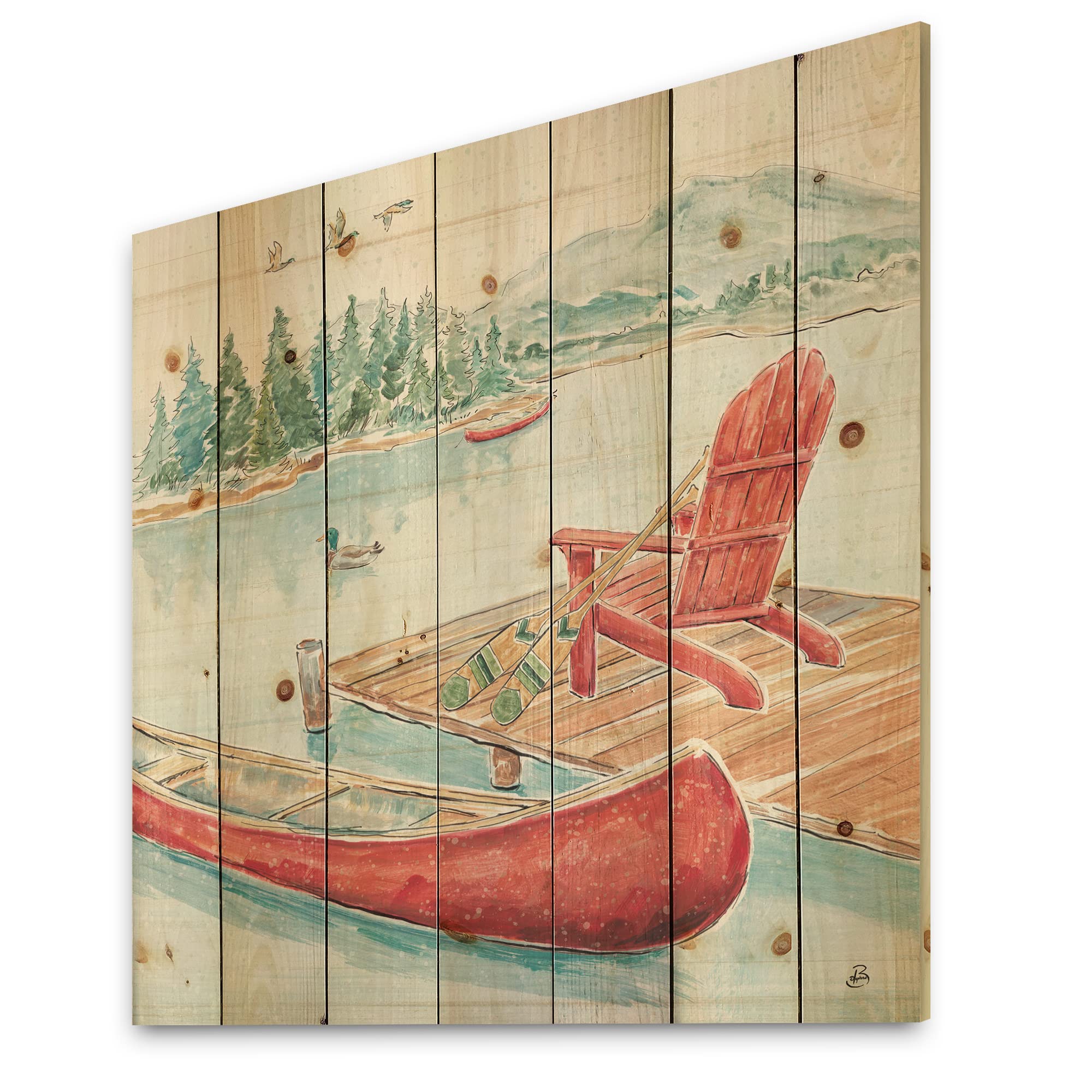 DesignQ Lake Moments IV Lake House Wood Wall Decor - Pink Wood Wall Art, Large Landscape Wood Panels Printed on Natural Pine - Perfect for Living Room, Bedroom & Cabin Decor