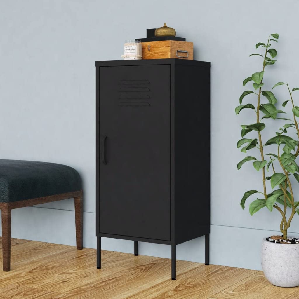 QZZCED Black Steel Storage Cabinet with 2 Adjustable Shelves - 16.7