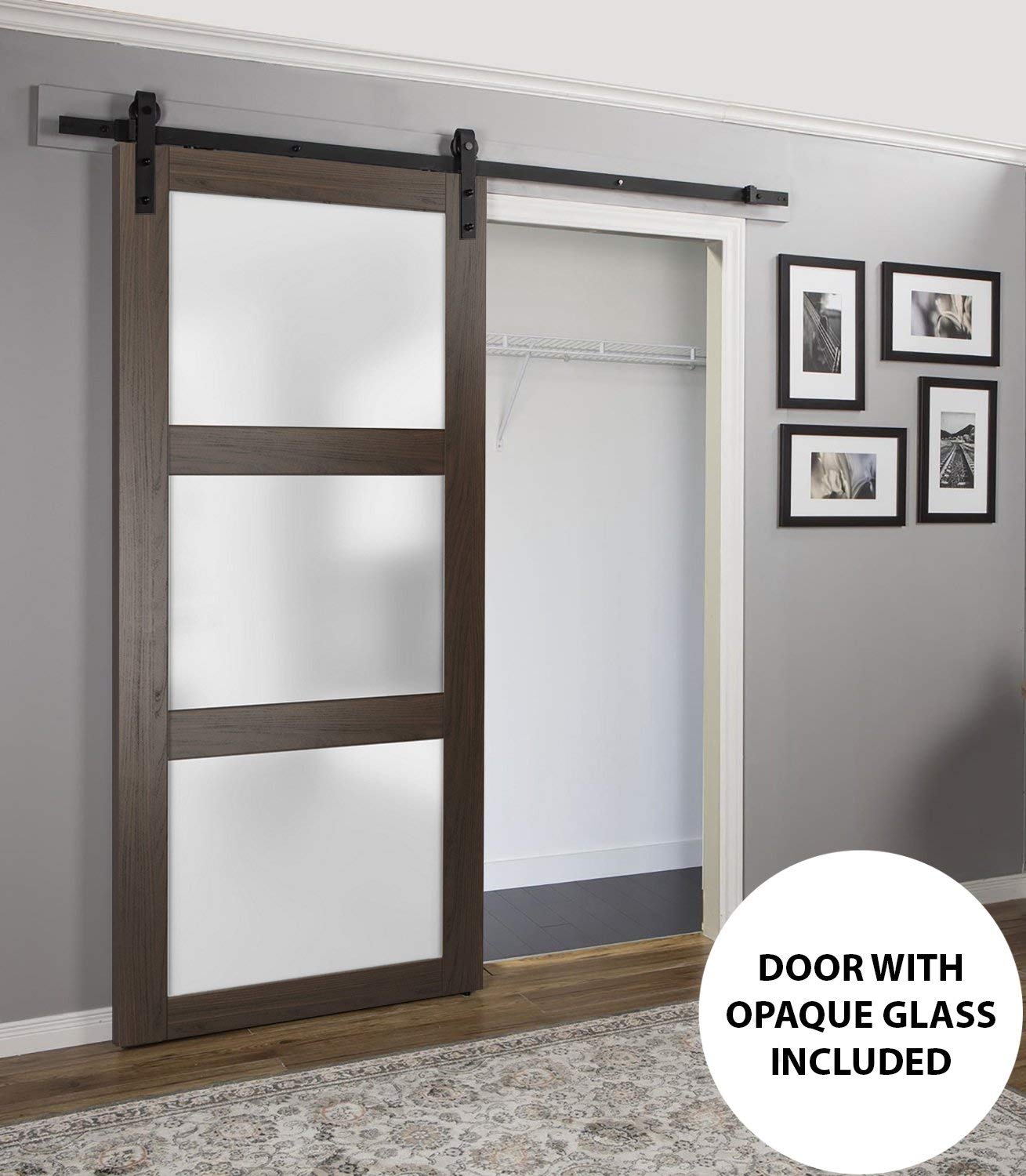 SARTODOORS 28x80 Inches Frosted Glass Slab Barn Door Panel - Lucia 2552 Chocolate Ash Finish | Solid Wood Construction | Perfect for Closet, Bedroom & Home Office Sliding Doors