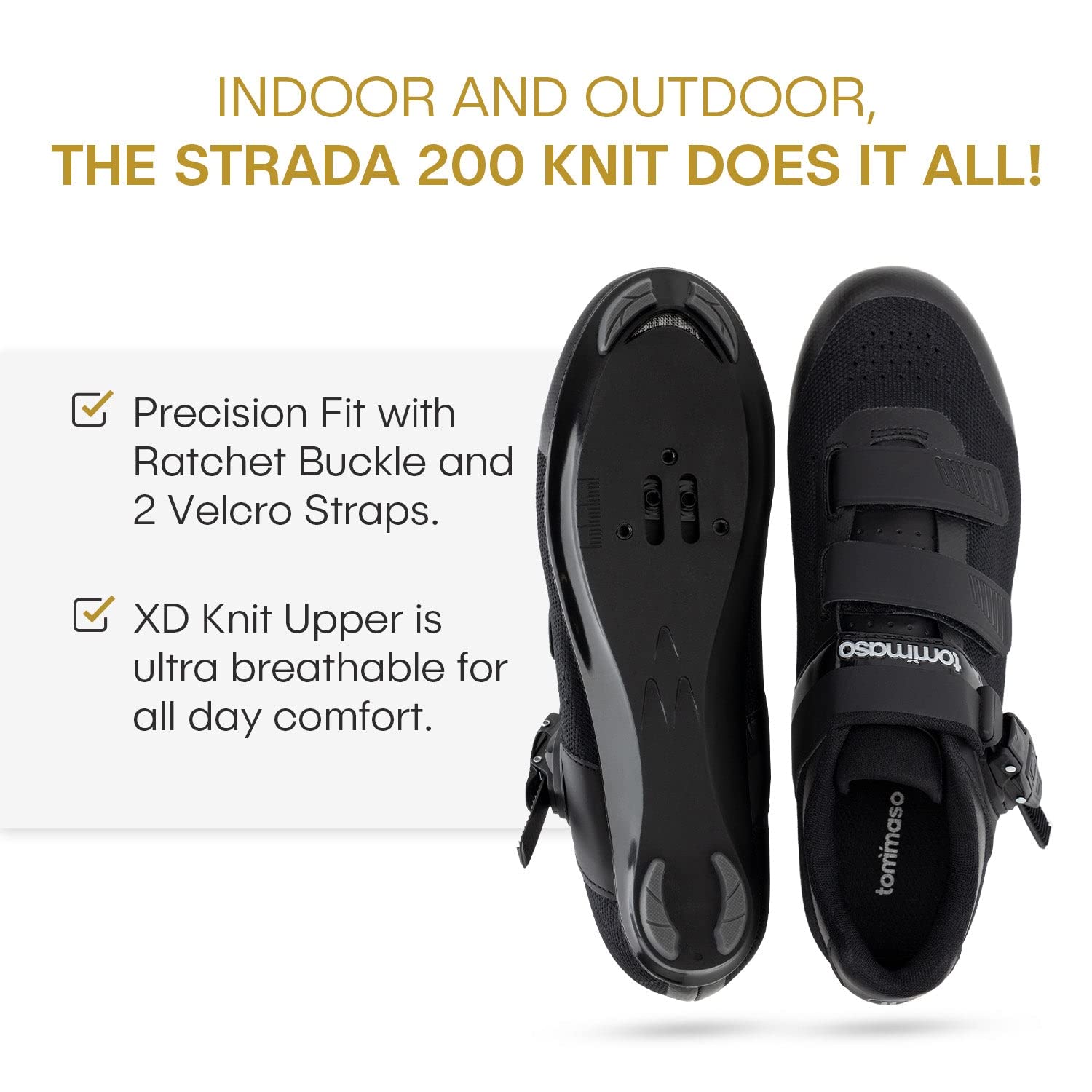 Tommaso Strada Men's Peloton & SPD Cycling Shoes - 2-in-1 Compatible with Delta & SPD Cleats - Road Bike & Indoor Cycling Shoes for Men - Perfect for Spin Class, Commuting & Training (Cleats Not Included)