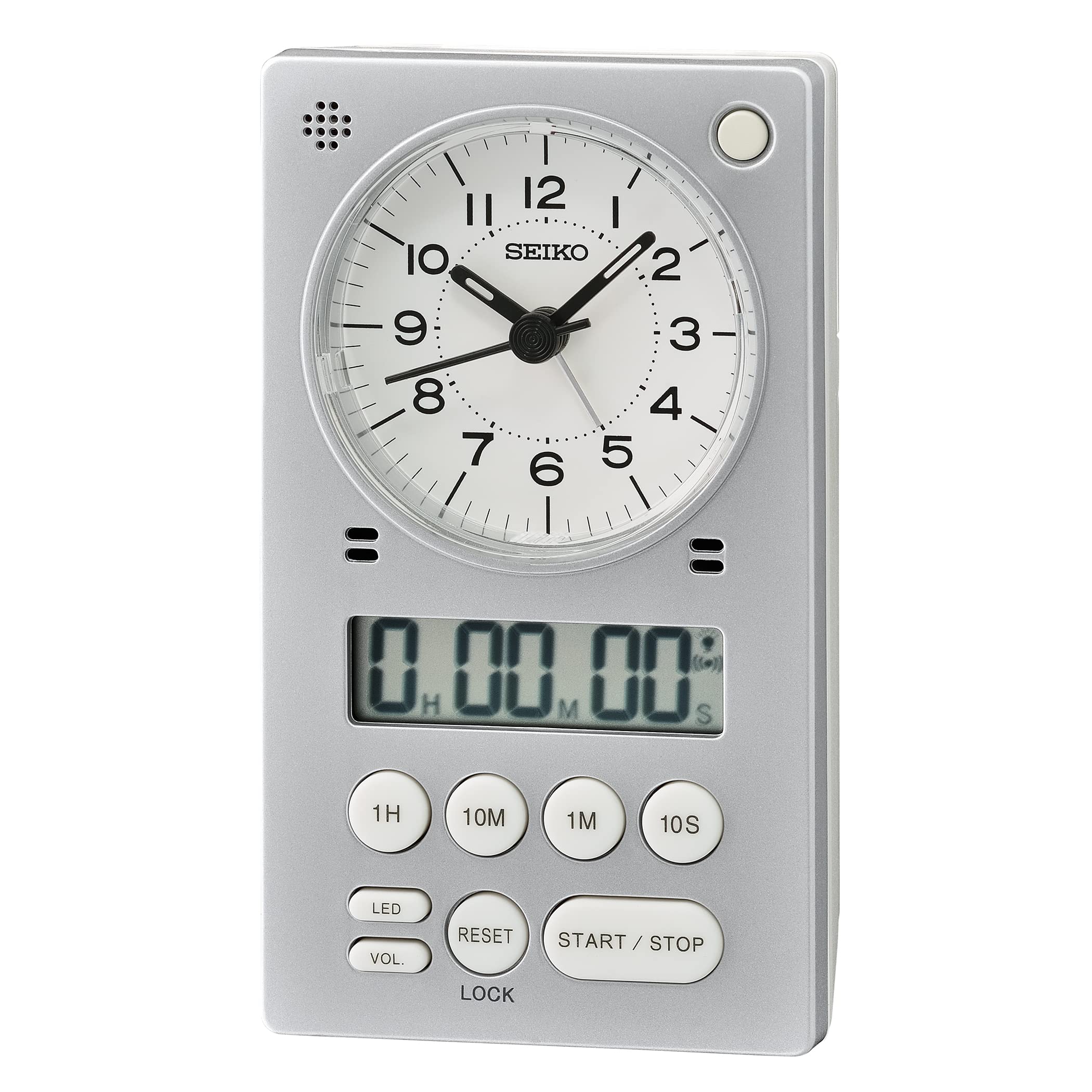 Seiko 3-in-1 Digital Alarm Clock with Stopwatch & Timer - Silver | Perfect for Bedroom, Office, and Gym Use