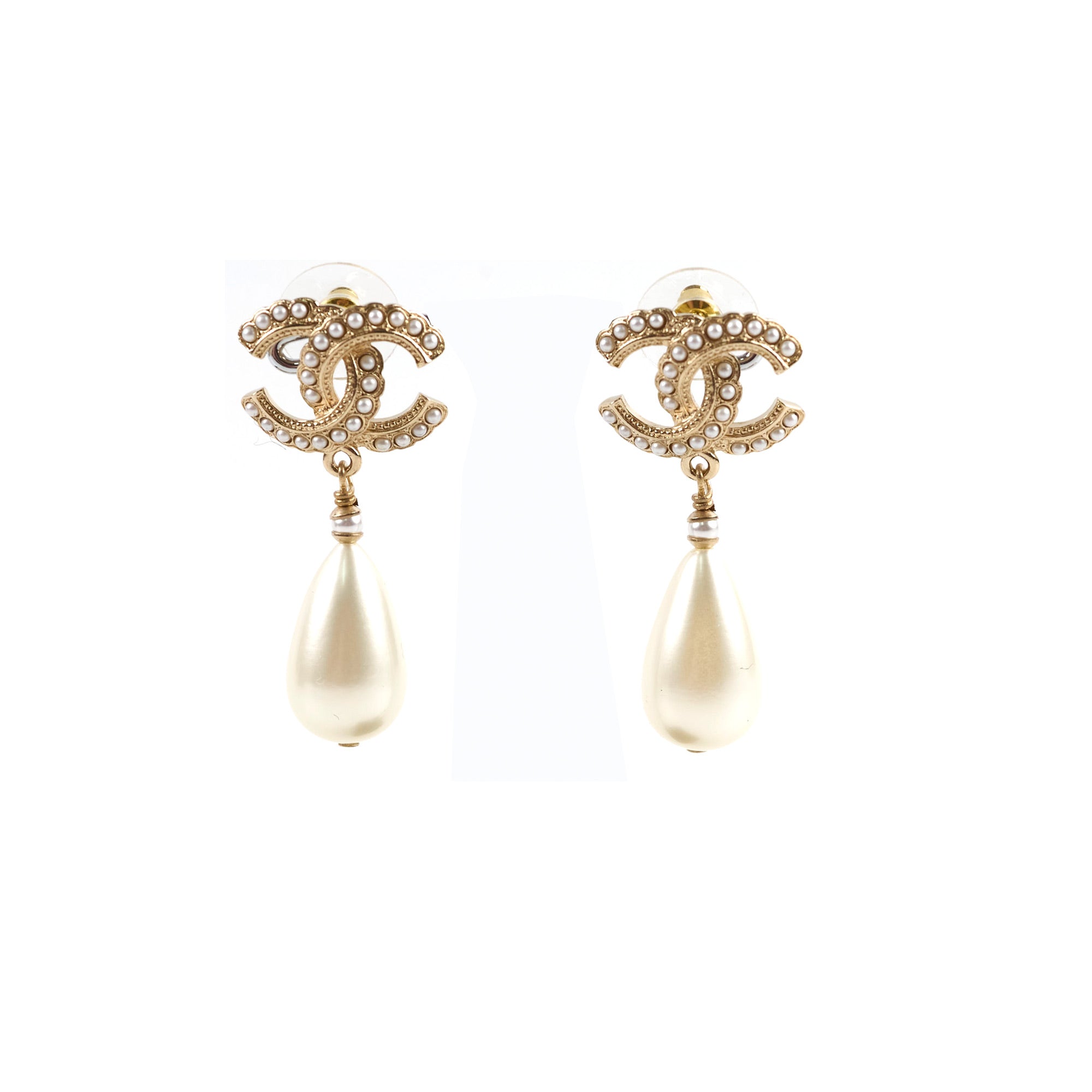 Chanel Pearl CC Logo Tear Drop Earrings for Women - Luxury Fashion Jewelry Gift for Party, Wedding & Special Occasions