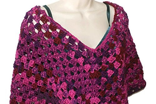 Stylish Red Crochet Wrap Poncho for Women - Boho Chic Knit Shawl Cover-Up - Perfect for Beach, Festival & Casual Wear