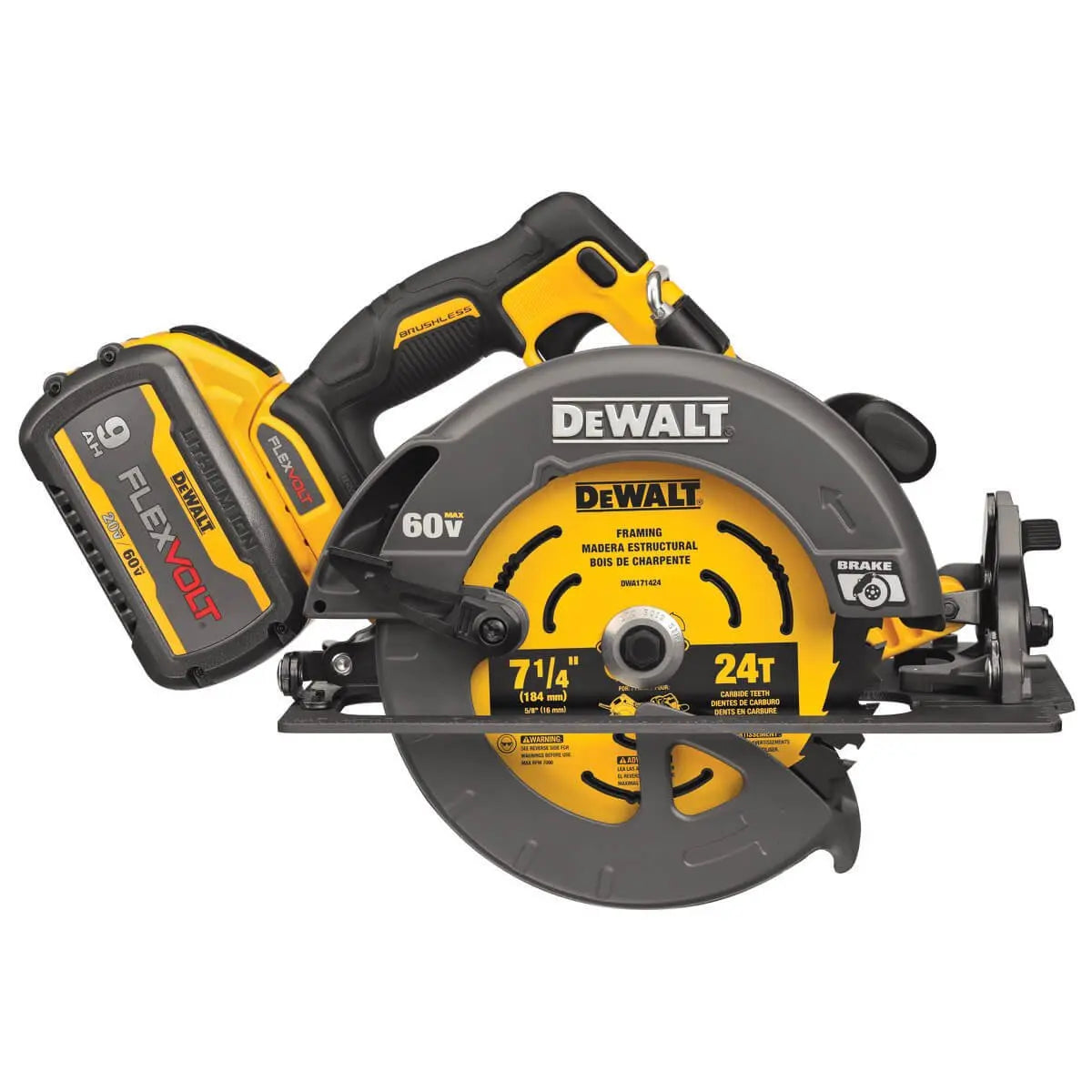 DEWALT DCS578X2 FLEXVOLT 60V MAX Brushless 7-1/4 Inch Cordless Circular Saw with Brake Kit - Powerful Cutting Tool for Woodworking, Construction & DIY Projects