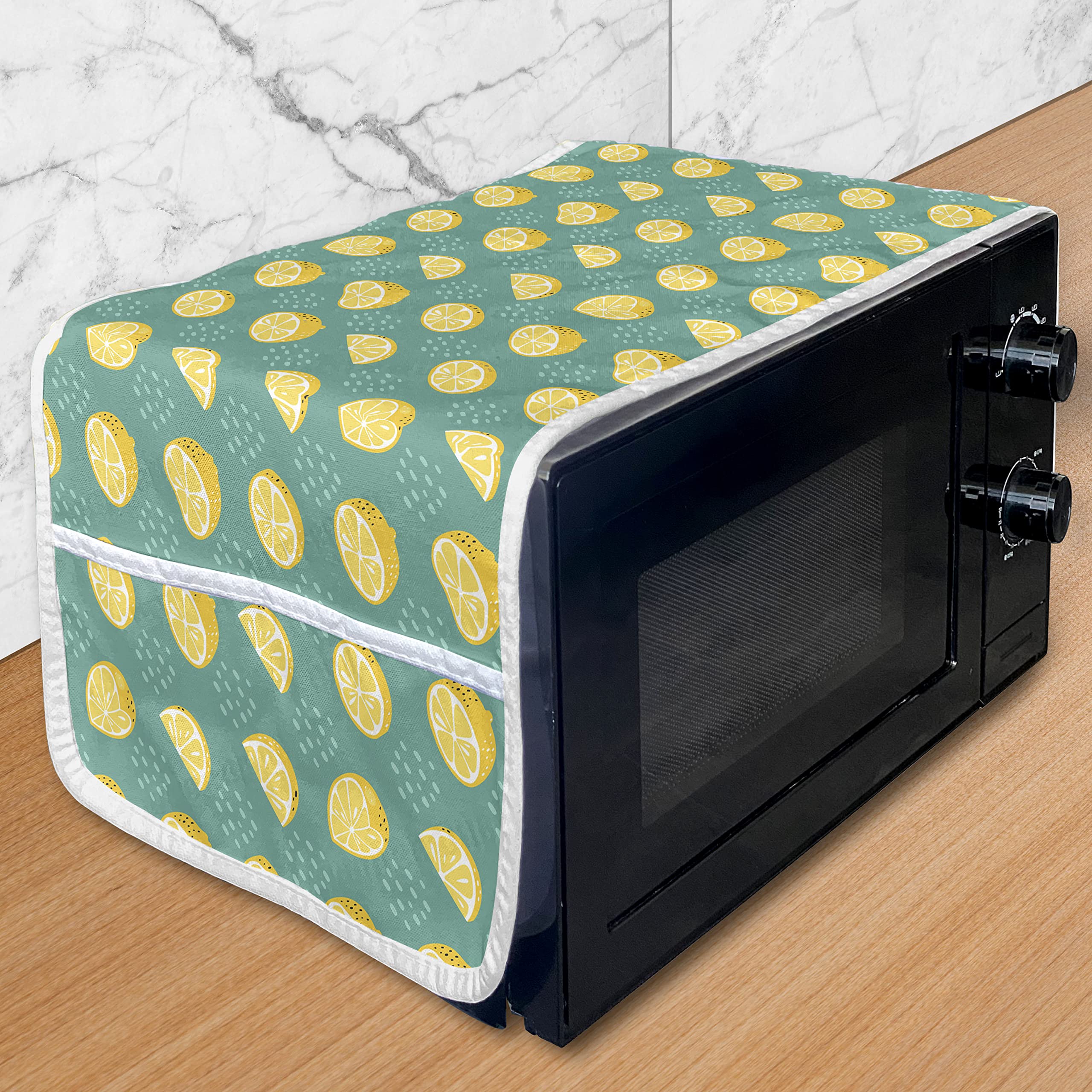 Ambesonne Lemon Microwave Cover - Waterproof Kitchen Organizer with Pockets, 36