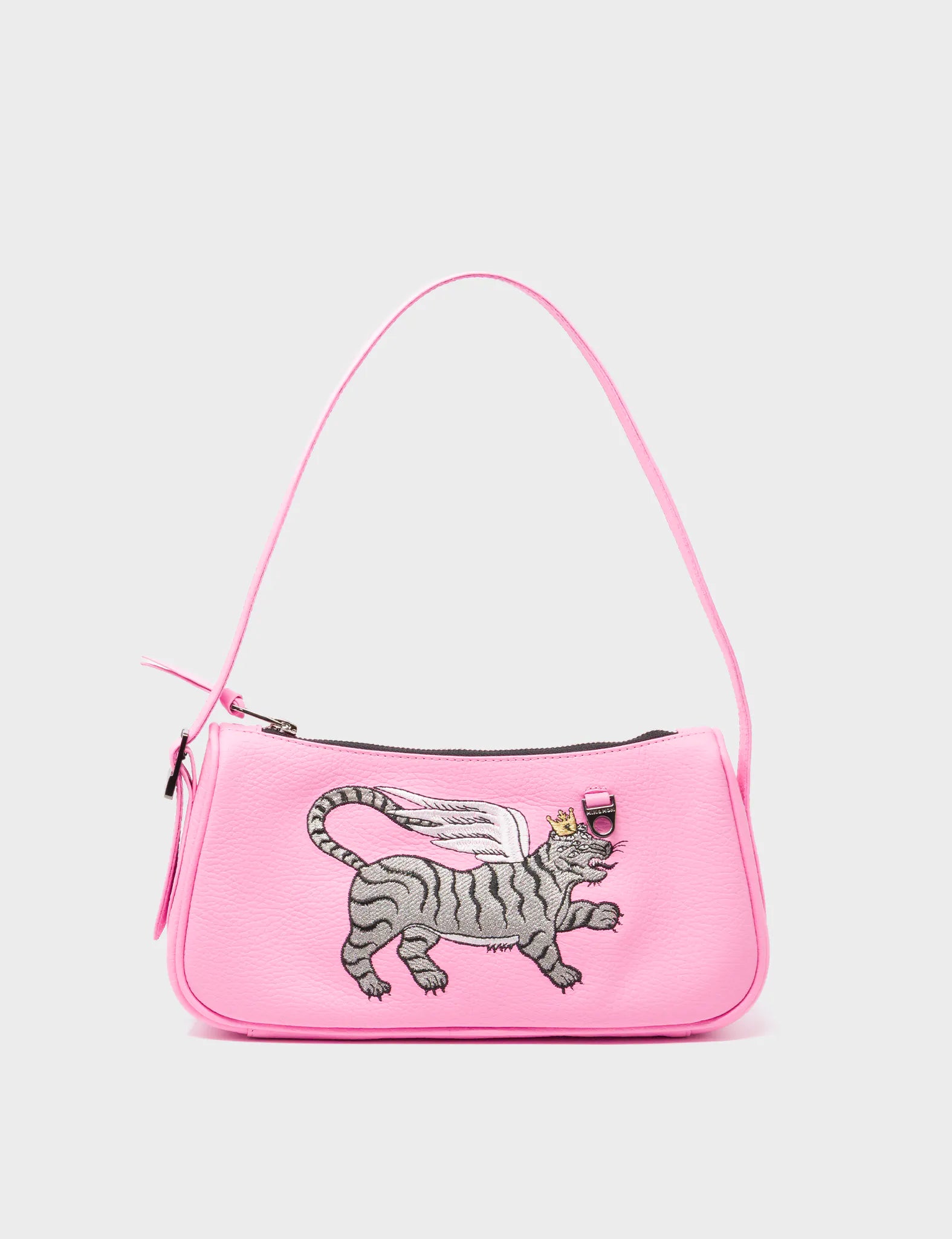 Lucas Hobo Mini Soft Neon Pink Handbag with Winged Tiger Embroidery - Stylish Crossbody Purse for Women, Perfect for Parties, Dating & Daily Use