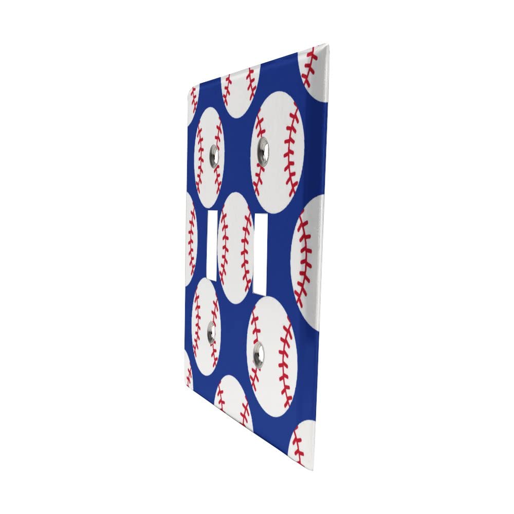 Baseball Double Light Switch Cover 2-Gang Toggle Decorative Wall Plate - Electrical Outlet Cover for Home Decor, Bedroom, Living Room, Game Room - Durable Plastic Switch Plate for Sports Fans
