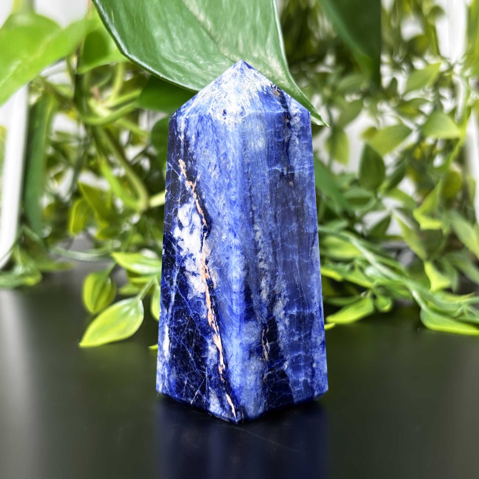 Natural Sodalite Crystal Obelisk Tower Point - Healing Stone for Positive Energy, Chakra Balancing & Spiritual Home Décor - Perfect for Meditation, Yoga Spaces & Office Feng Shui