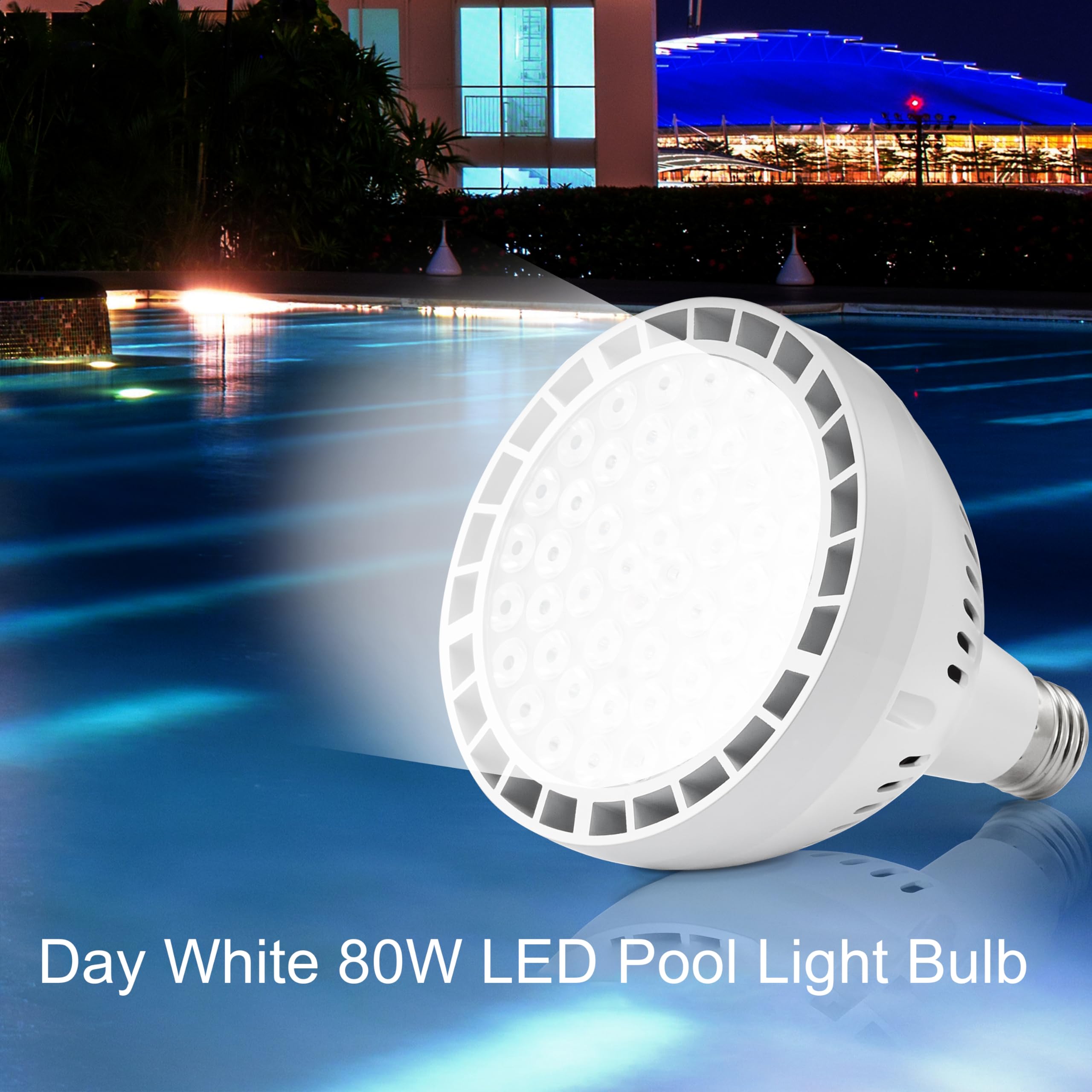 80W LED Pool Light Bulb - 6500K 8500LM Inground Swimming Pool Light Replacement for 450-1300W Traditional Bulbs - Compatible with Pentair & Hayward Pool Light Fixtures - Perfect for Night Swimming & Backyard Pool Lighting