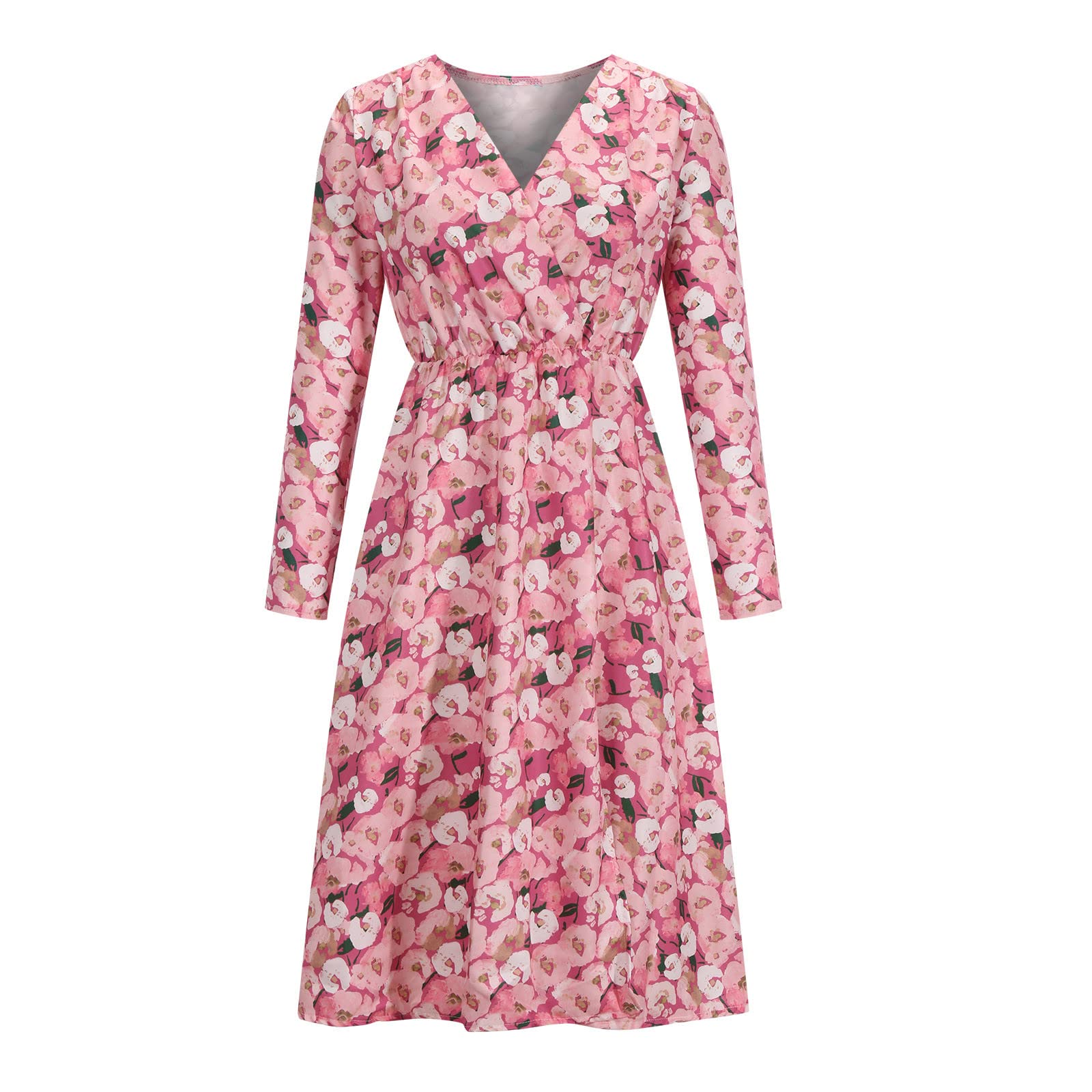 Elegant Floral Print Women's V-Neck Long Sleeve Formal Dress for Wedding Guest, Evening Party & Prom | Slim Fit with High Side Slit | Perfect for Special Occasions & Night Events
