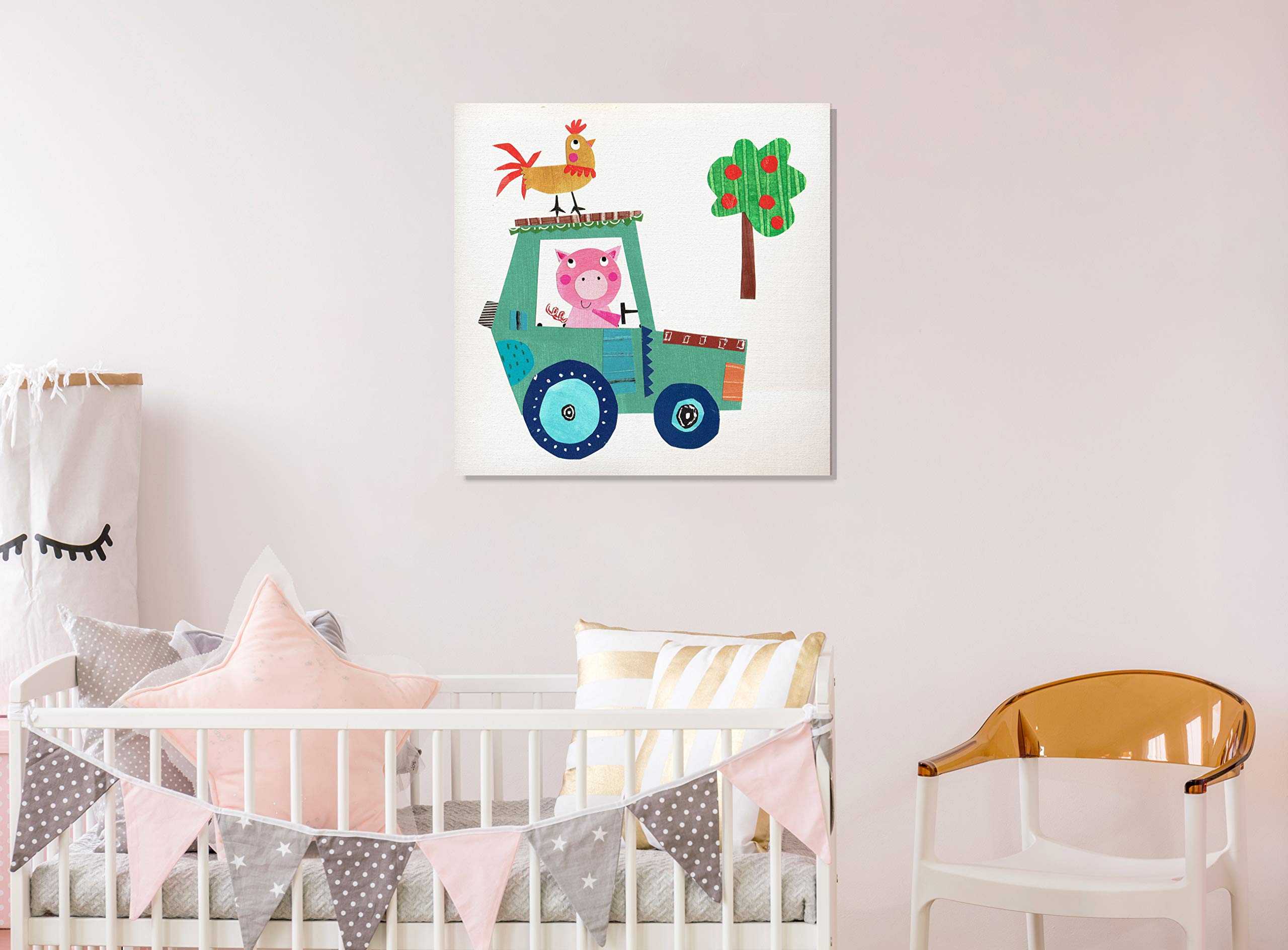 Cute Farm Pig Wall Art - 16x16 Inch Nursery Decor, Kids Room & Playroom Animal Painting - Perfect for Farmhouse, Rustic & Children's Bedroom Decorations