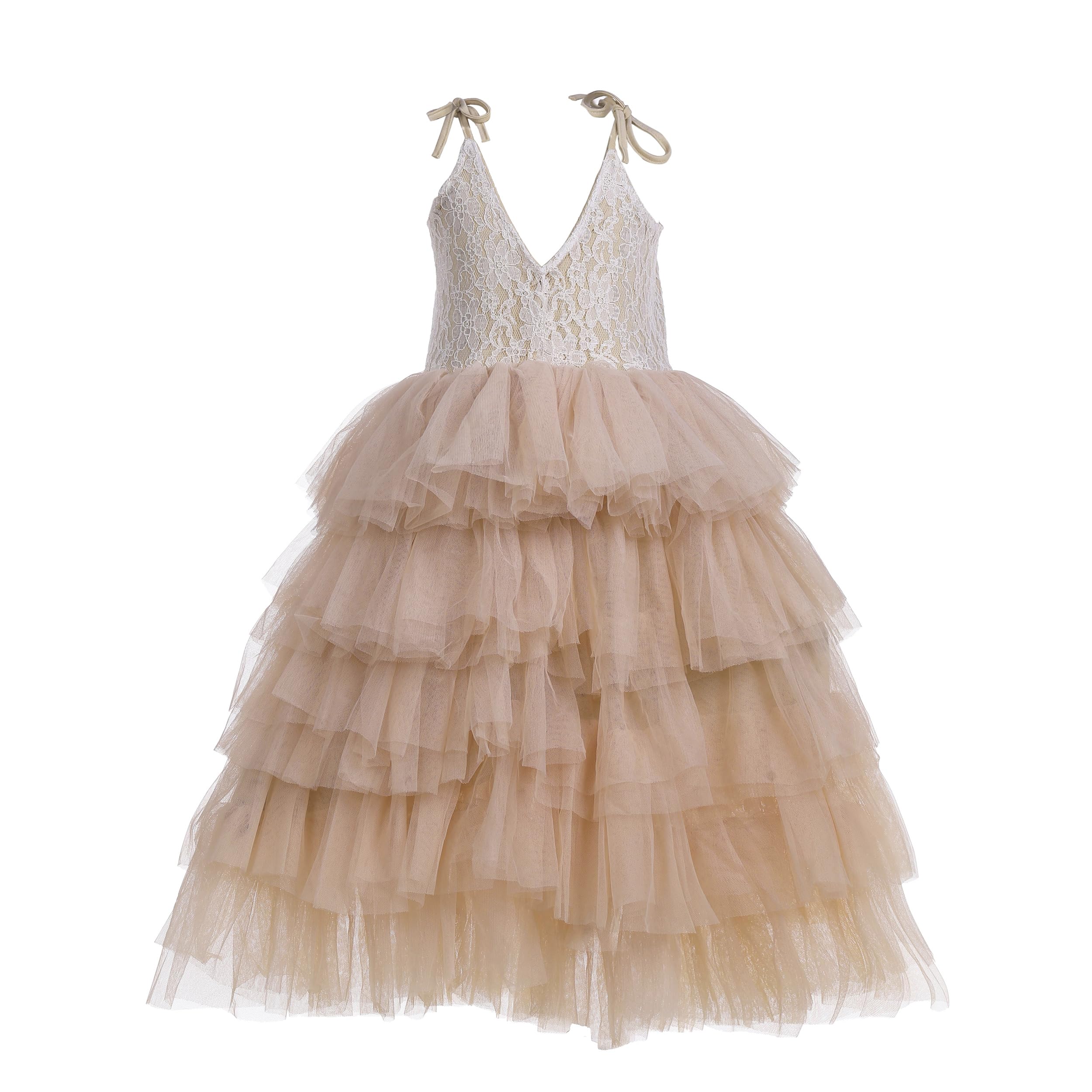 Flower Girl Dress for Wedding - Elegant Full Length Tulle Tiered Lace Party Dress for Girls | Perfect for Bridal Showers, Flower Girls, and Special Occasions