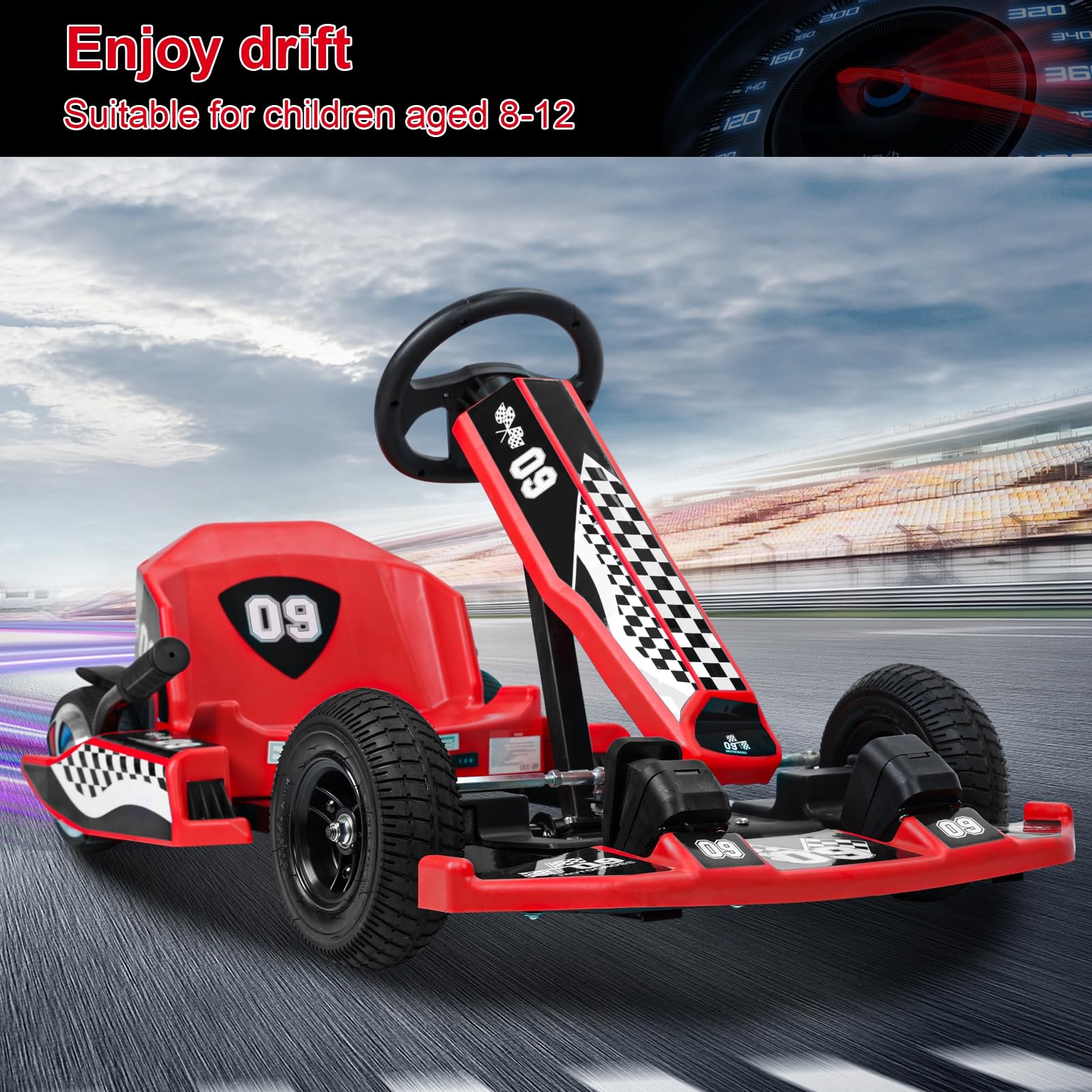 36V Kids Electric Go Kart - Portable Drift Kart for Ages 6-12 with Speed Switch | 187 lbs Weight Capacity | Birthday & Christmas Gift | Perfect for Backyard Racing, Driveway Fun, and Outdoor Play (Red)