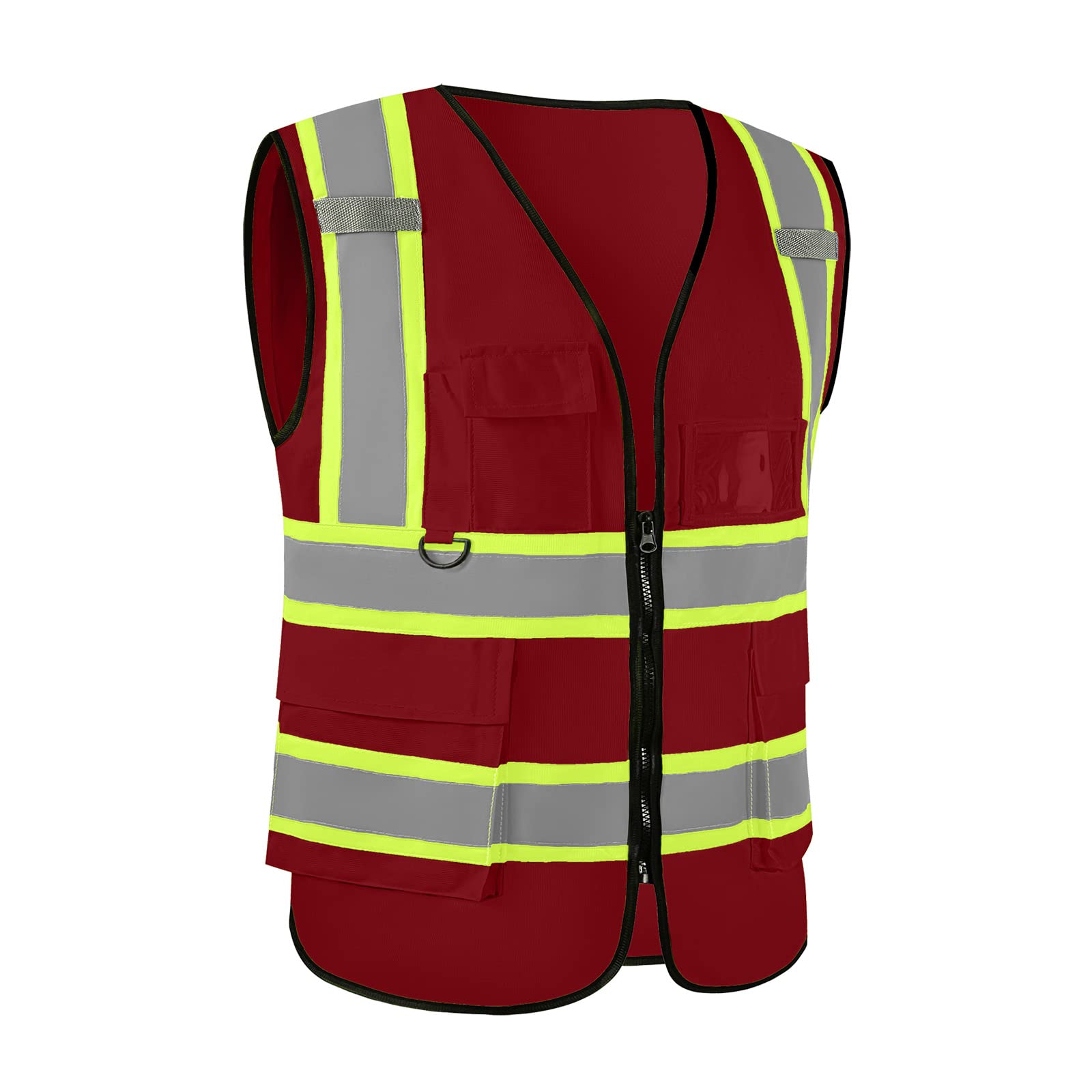 Custom Logo Class 2 Reflective High Visibility Safety Vest - 5 Pockets & Zipper - Red Small (1 Pack) - Ideal for Construction, Road Work & Emergency Responders