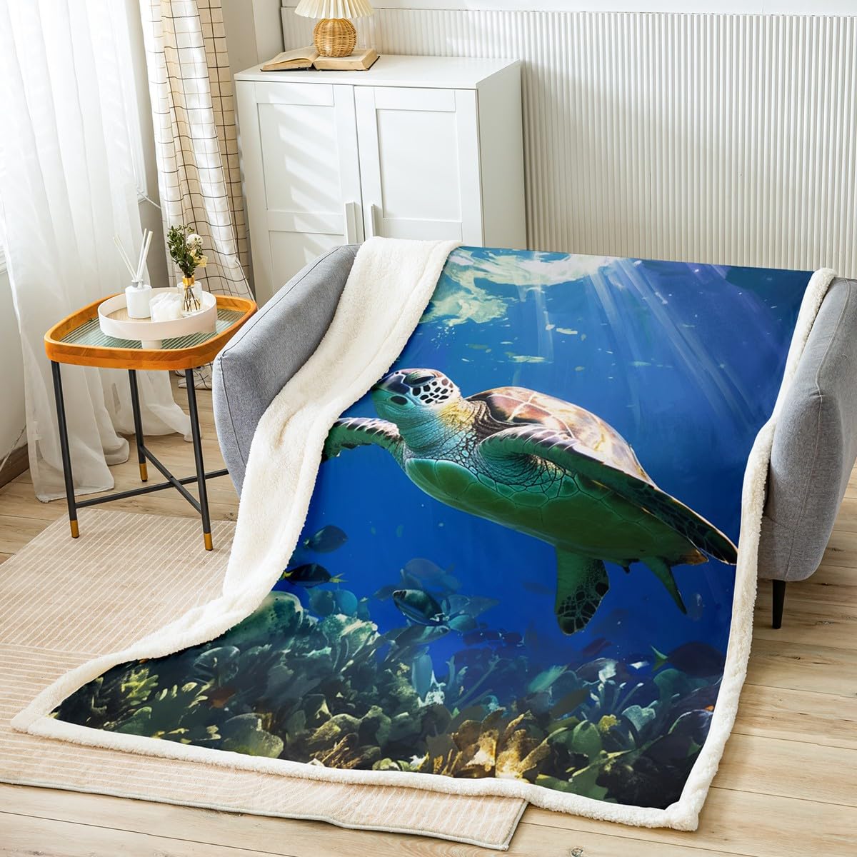 Soft 3D Sea Turtle Sherpa Fleece Throw Blanket - Reversible 30