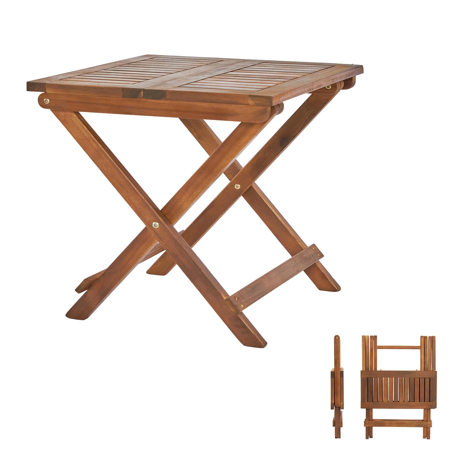 Outvita Outdoor Side Table - Small Acacia Wood Patio Table with Square Folding Frame, Waterproof & Space Saving - Perfect for Patio, Backyard, Balcony, Pool & Porch - Weather Resistant Outdoor Furniture for Relaxing & Entertaining