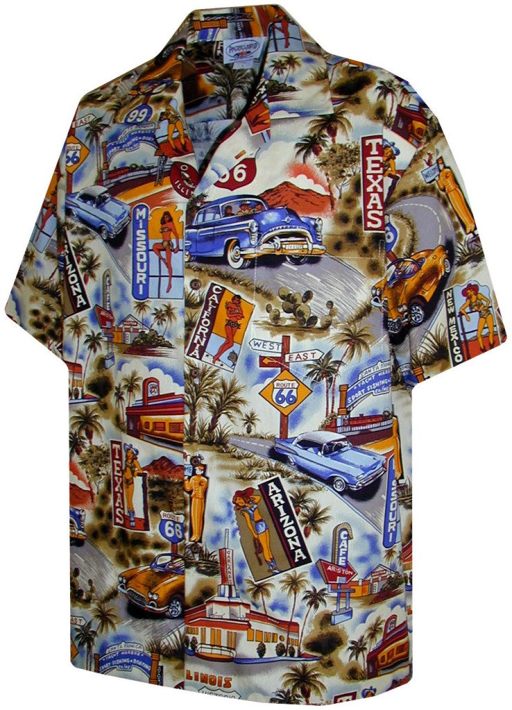 Route 66 Hawaiian Shirts for Men | 100% Cotton Aloha Shirt | Vintage Hawaiian Clothing | Medium Size Khaki | Perfect for Beach Parties, Summer Vacations & Tropical Getaways