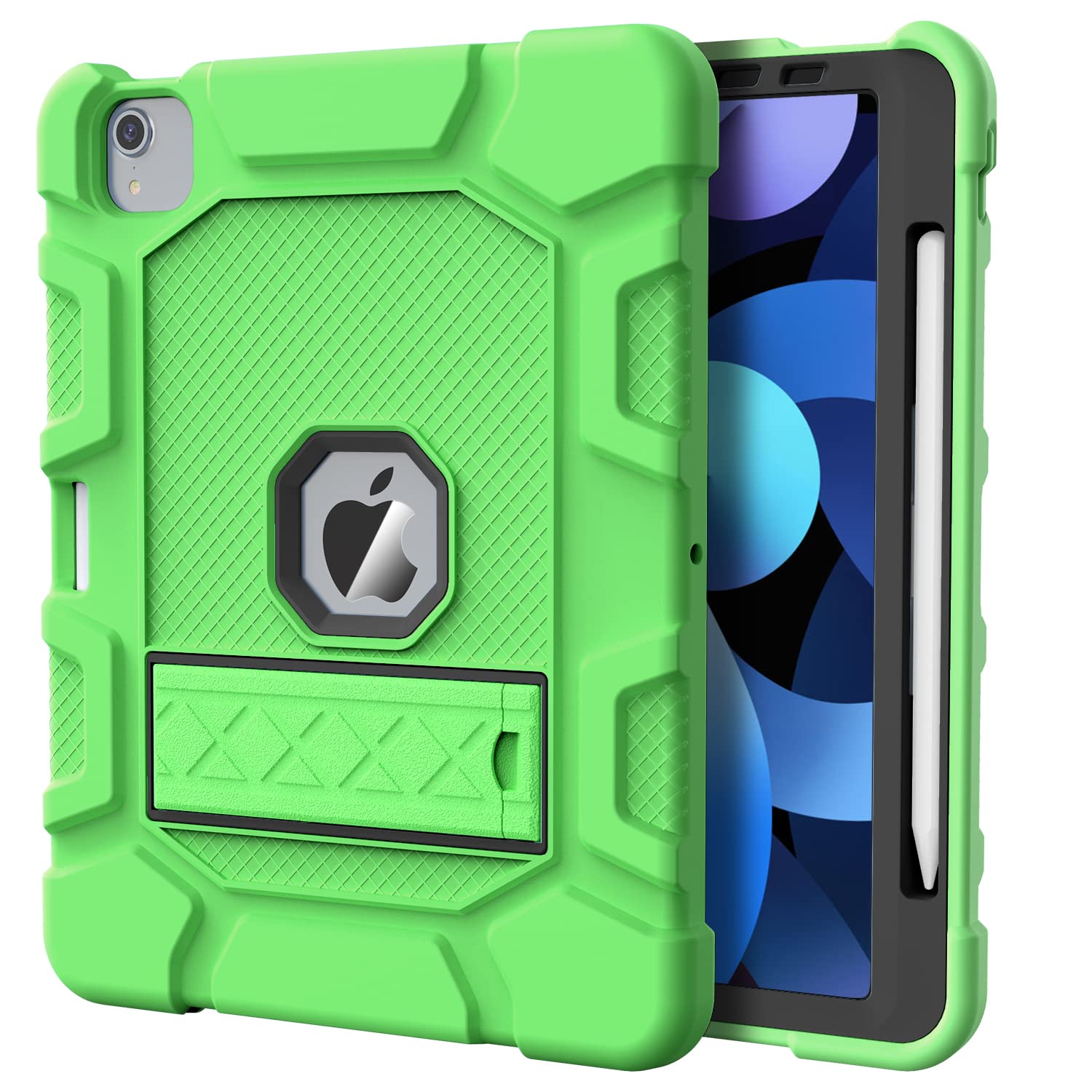 Azzsy Shockproof Kids Case for iPad Air 5th/4th Gen 10.9 Inch (2022/2020) - Rugged Protective Cover with Apple Pencil 2nd Gen Charging - Green | Perfect for School, Travel & Outdoor Activities