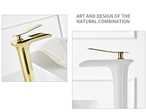 Modern Waterfall Bathroom Vessel Sink Faucet - Single Handle White Gold Finish - Perfect for Contemporary Vanities, Powder Rooms & Spa-Style Bathroom Decor
