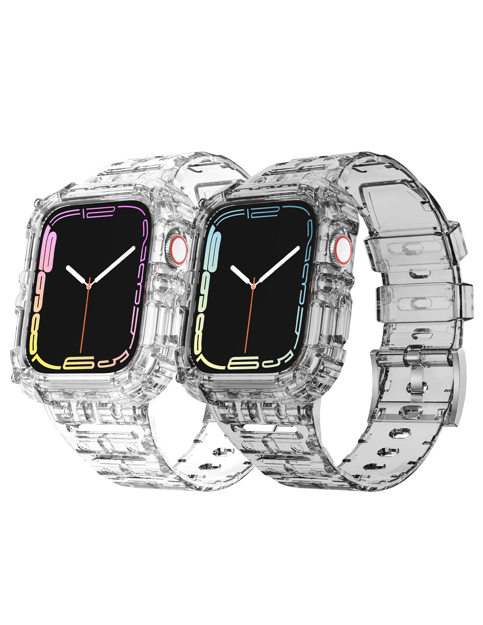 Clear Protective Case with Shockproof Strap - Compatible with Apple Watch Band 38mm 40mm 41mm 42mm 44mm 45mm for Series 8/7/6/5/4/3/2/1 - Perfect for Sports, Workouts & Everyday Wear