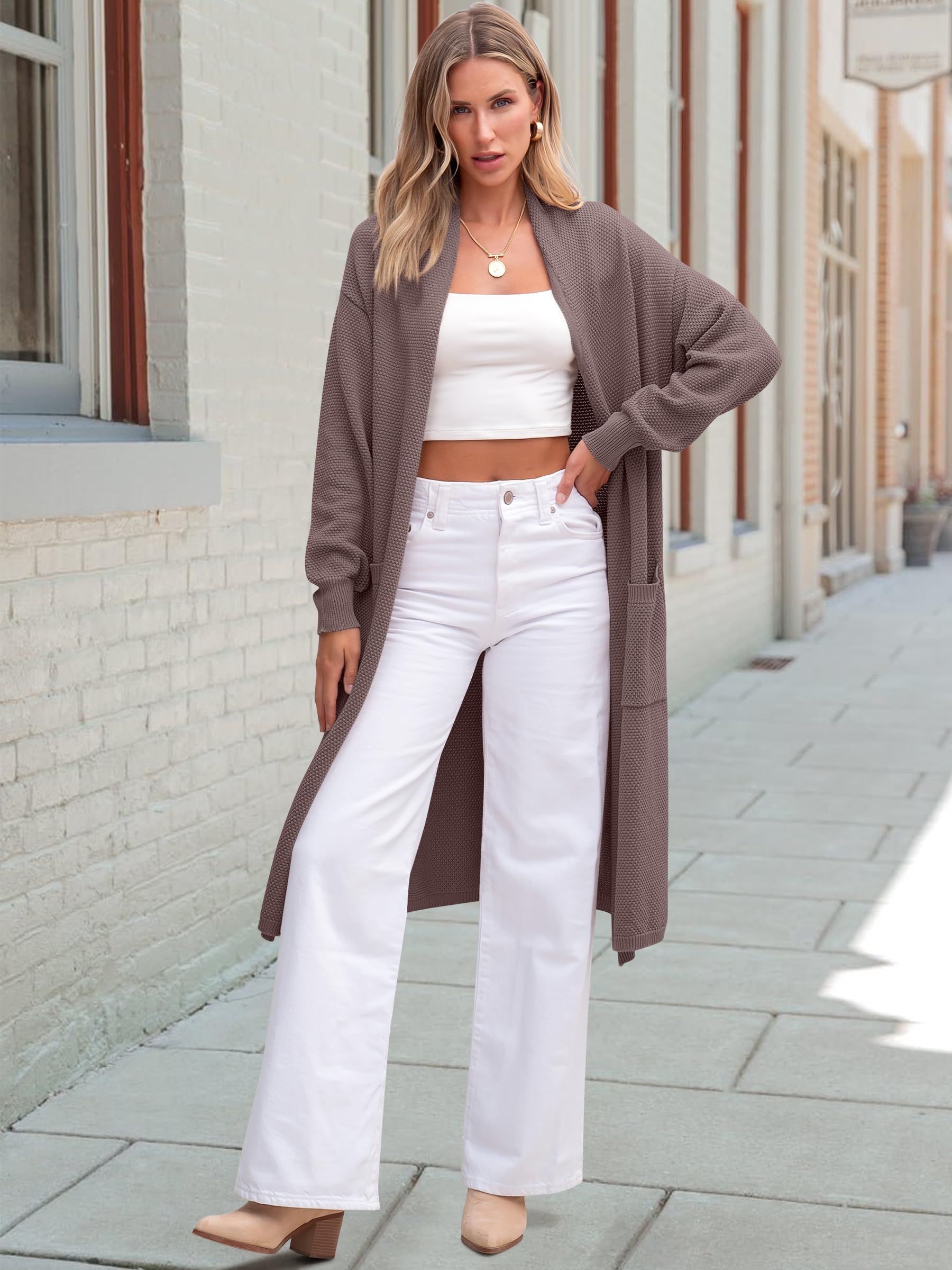 ANRABESS Women's Long Cardigan Sweater - Open Front Long Sleeve Slouchy Oversized Coat | 2024 Fall Winter Chunky Knit Waffle Coatigan | Perfect for Office, Casual Outfits & Layering in Cool Weather
