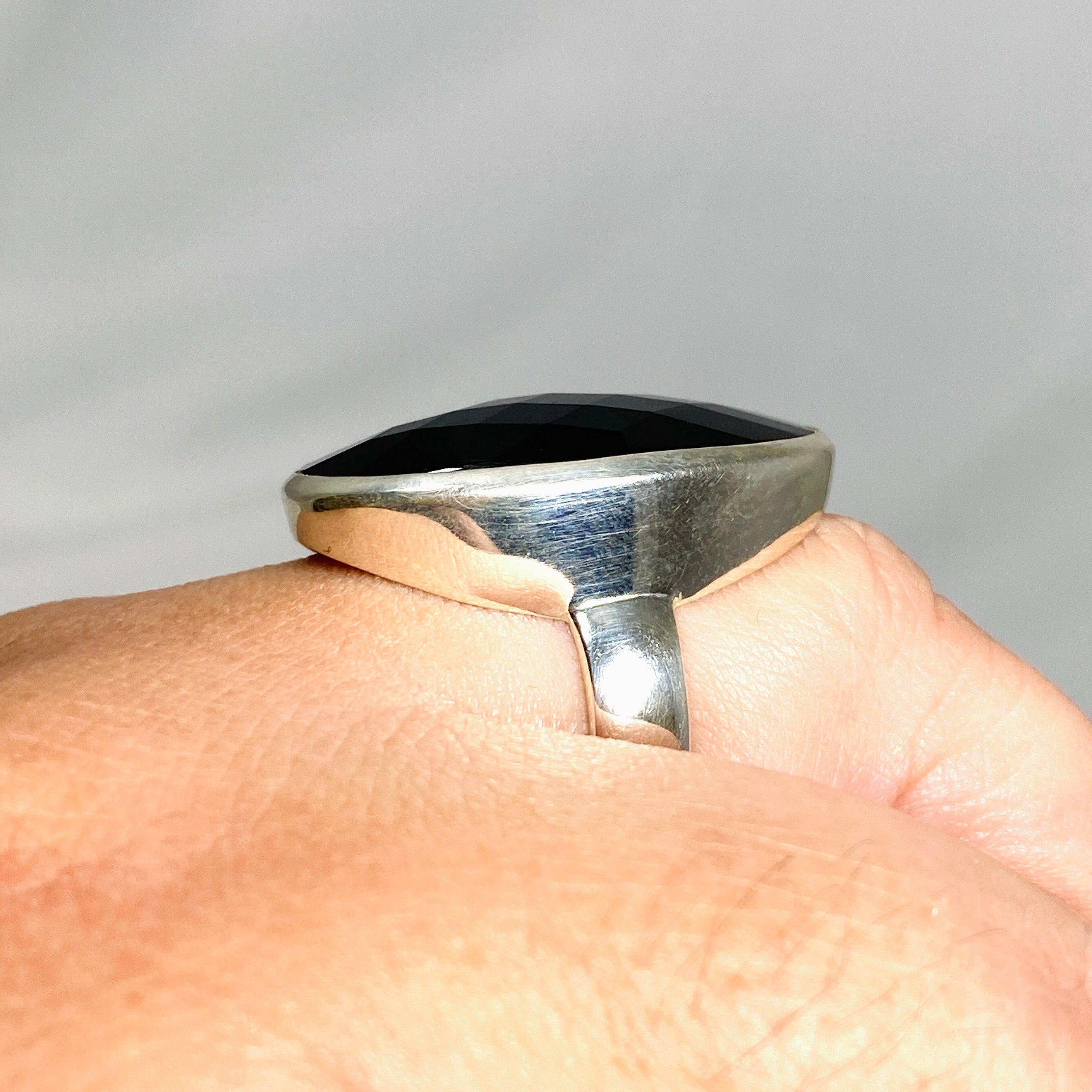 Onyx Faceted Oval Ring Size 11 - Elegant Black Gemstone Jewelry for Women, Perfect for Weddings, Parties & Special Occasions
