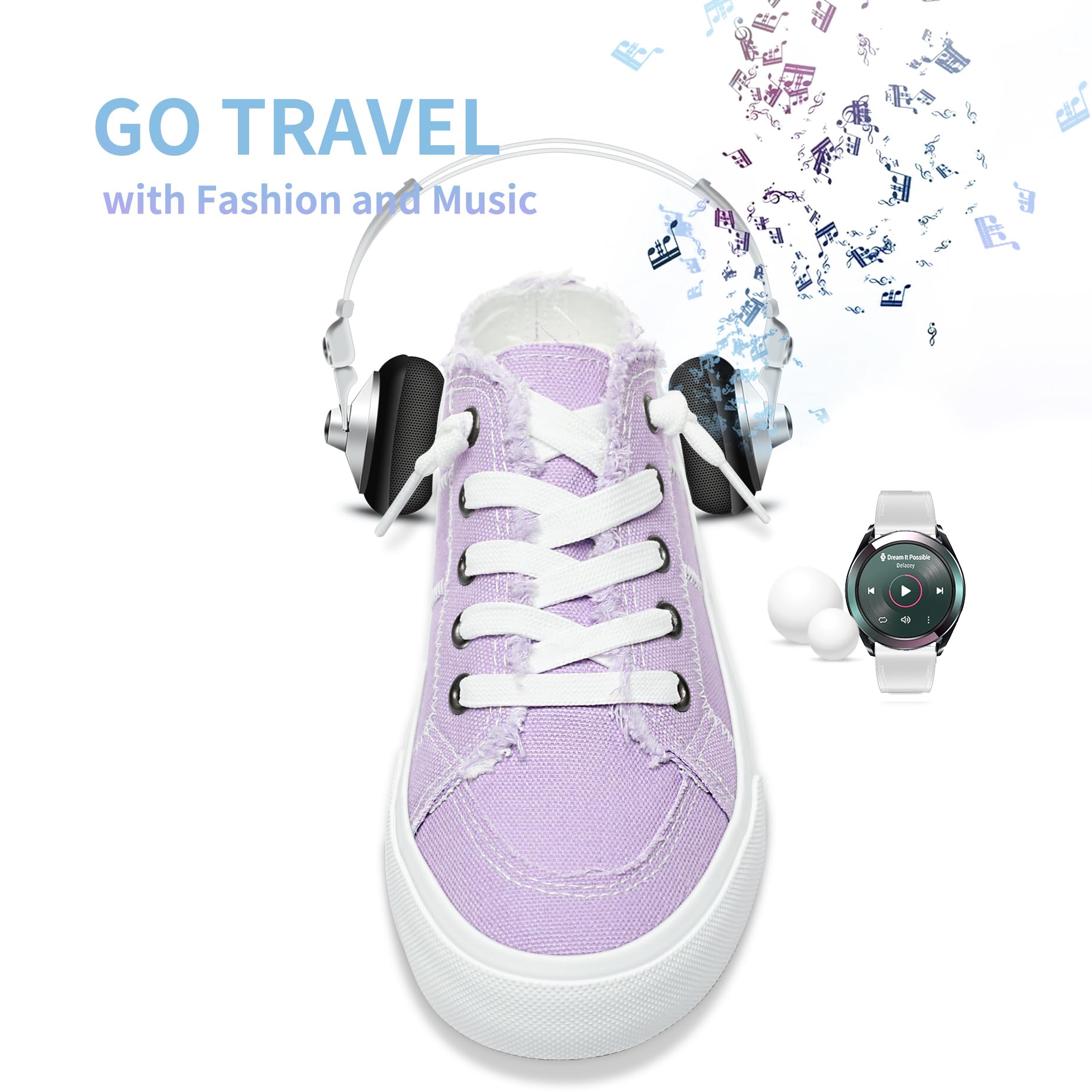 Obtaom Women's Memory Foam Canvas Clipper Sneakers - Comfortable Slip-On Backless Mule Shoes for Walking, Travel & Holiday Outfits