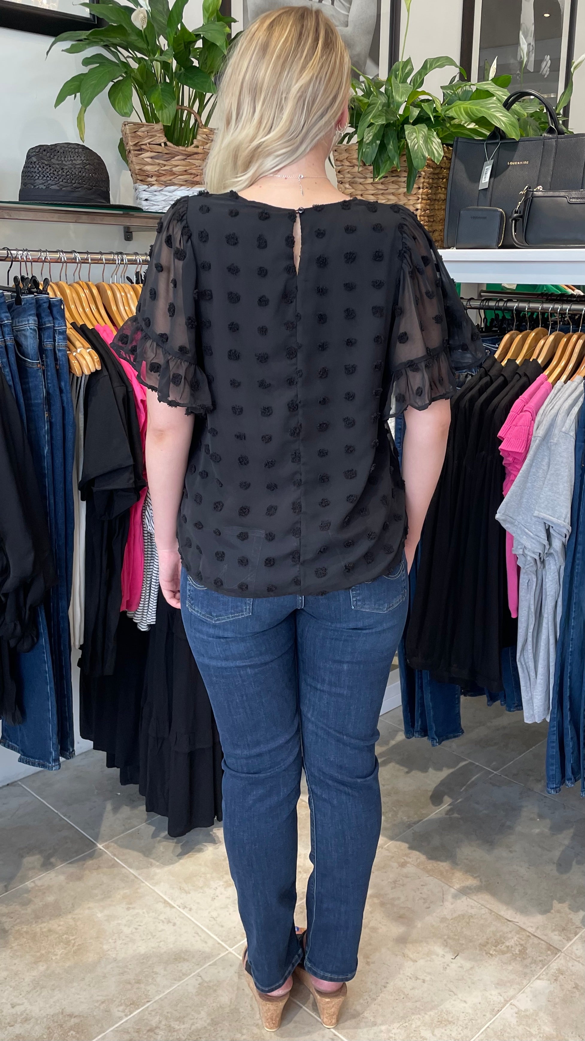 Libby Textured Dot Top for Women - Stylish Black Blouse for Casual & Office Wear | Perfect for Work, Dates & Everyday Outfits